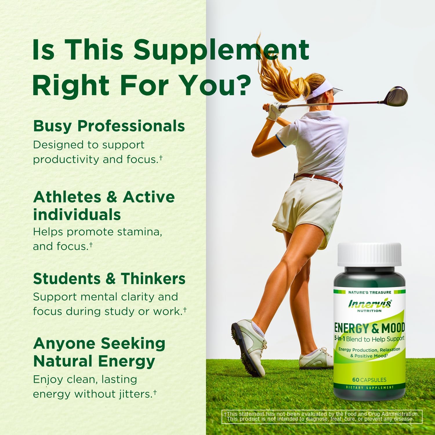 Caffeine Free Natural Energy Boost with Ashwagandha, Maca & Magnesium - Support Stress Relief, Focus & Mood - 60 Capsules by Innervis Nutrition - Image 4