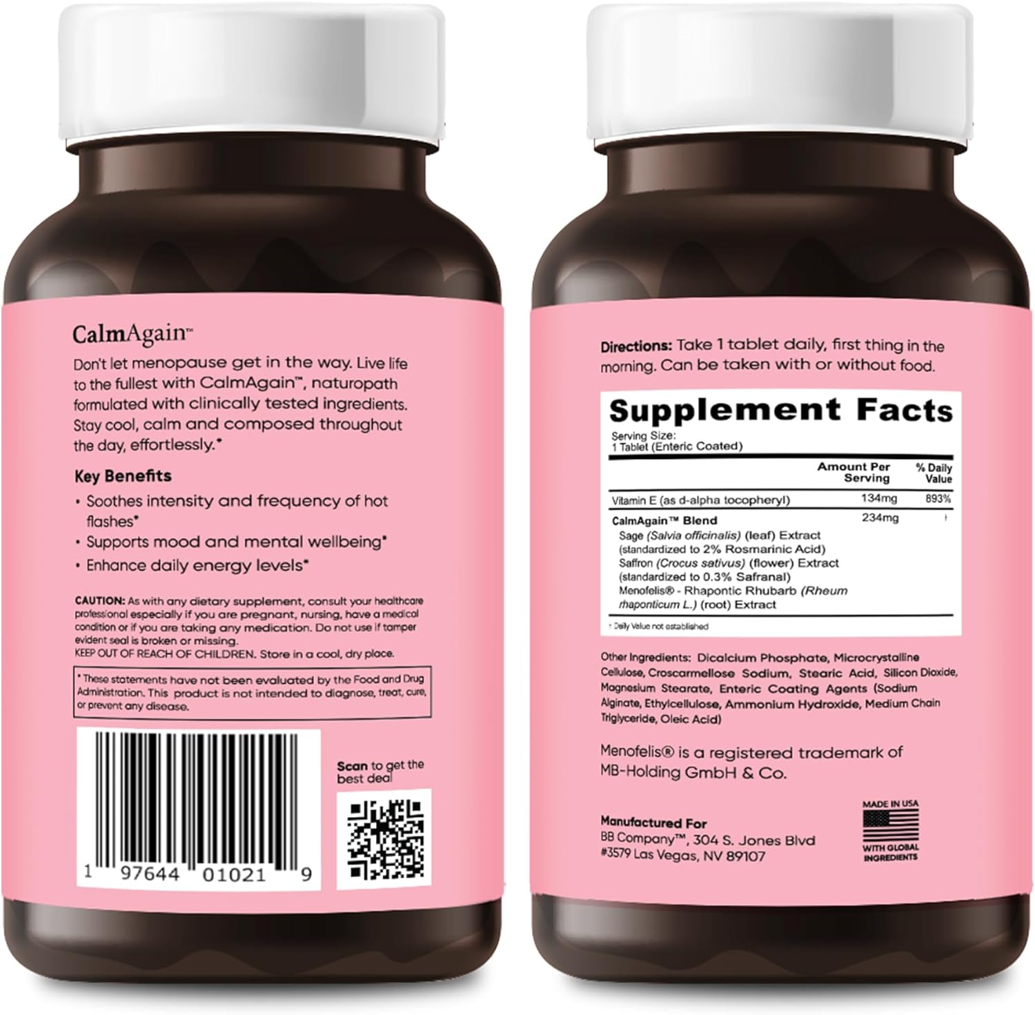 BB Company CalmAgain for Menopause Anxiousness, Mood Balance for Women | Stay Calm, Lower Cortisol, Fewer Mood Swings | Siberian Rhubarb, Sage, Saffron | Menopause Relief | 30 Ct - Image 9