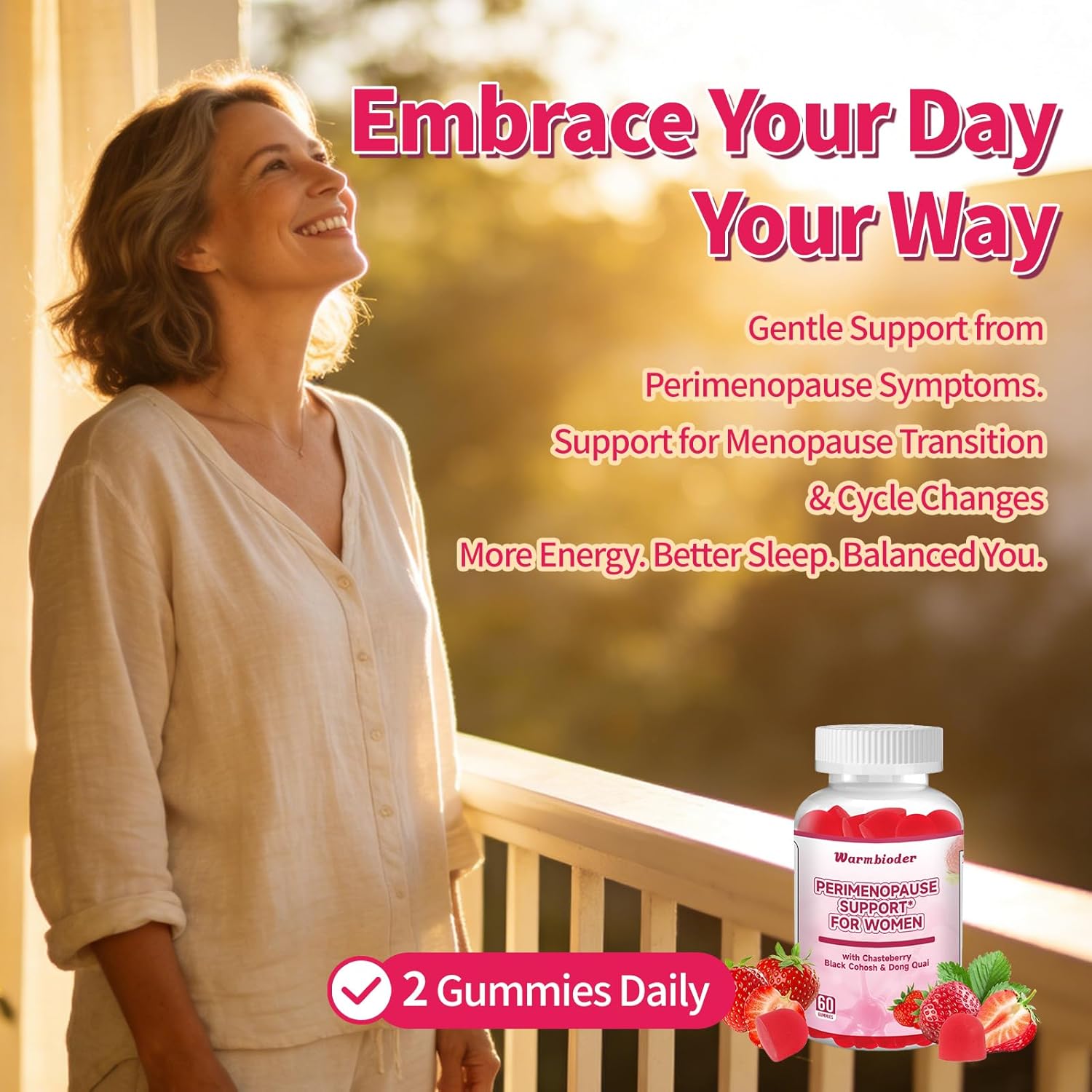 Perimenopause Support Gummies for Women - Menopause Relief & Balance Supplement with Black Cohosh Chasteberry Vitamins D3 B6 for Hot Flashes Night Sweats & Mood - Image 4