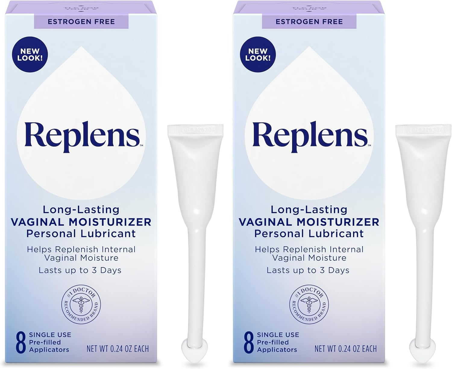 Replens Long-Lasting Vaginal Moisturizer, 8ct with Single-use applicator (Pack of 2)