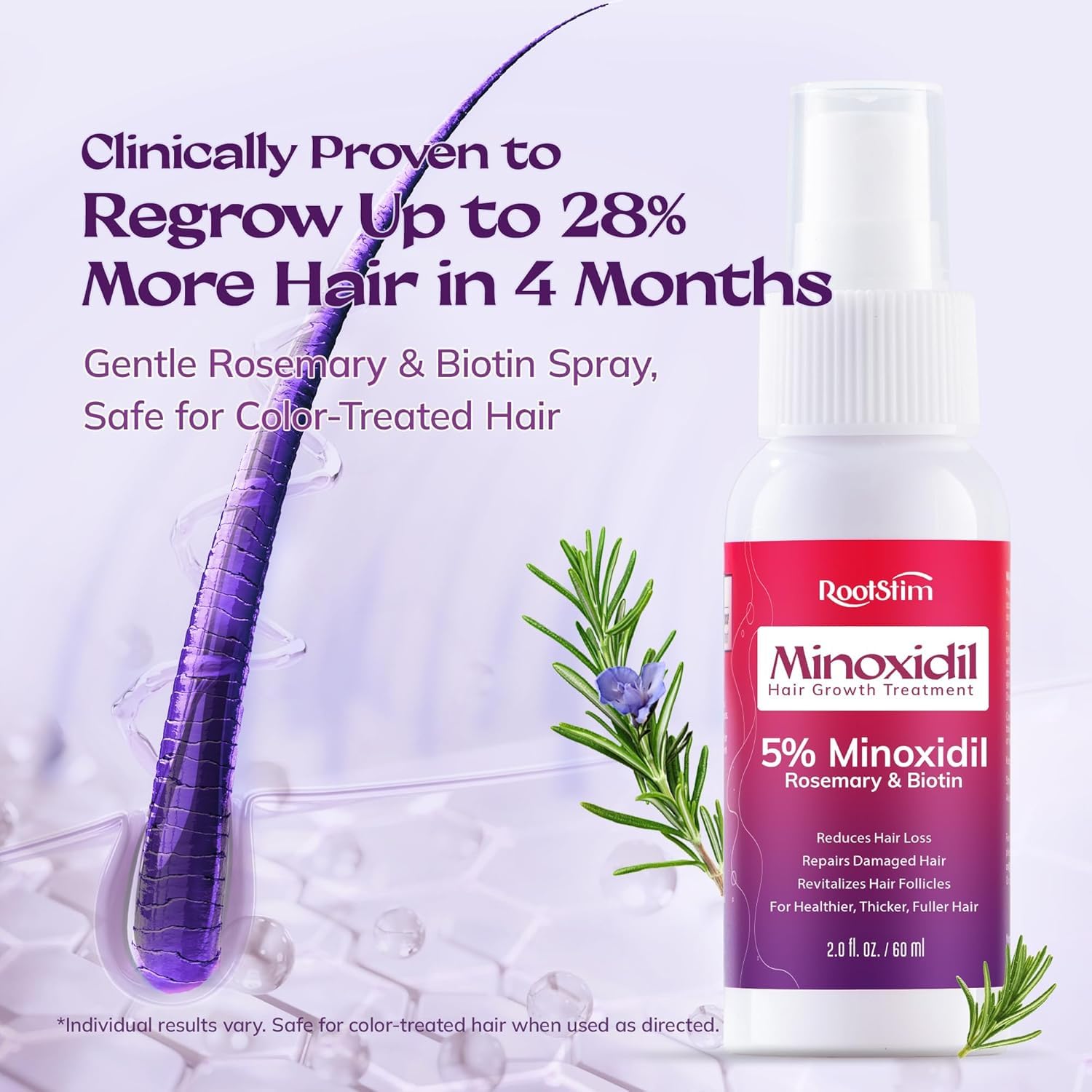 Women's 5% Minoxidil Spray for Hair Growth: RootStim Extra Strength Minoxidil with Rosemary & Biotin for Thinning Hair Regrowth and Fuller Hair - 2 Fl Oz - Image 4
