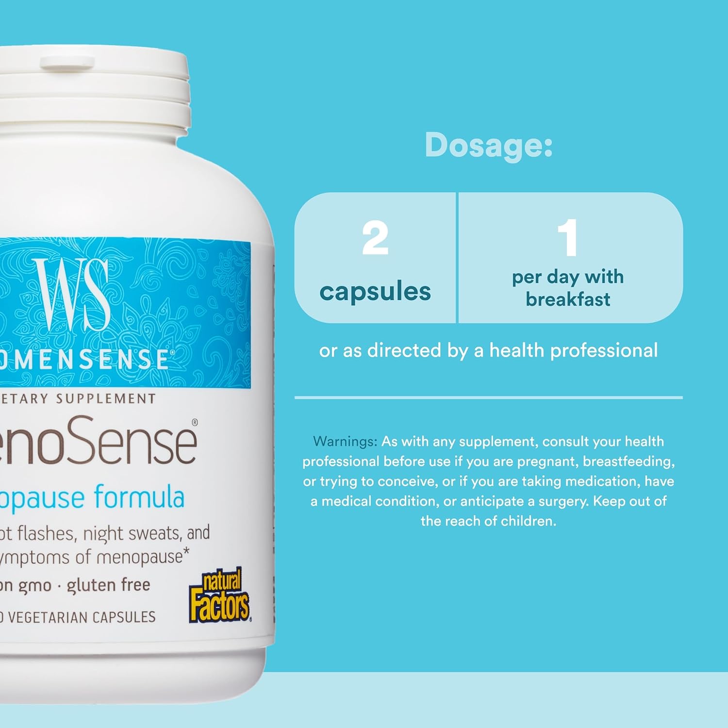 Natural Factors - WomenSense MenoSense Menopause Formula, Natural Support for Hot Flashes & Night Sweats, 180 Vegetarian Capsules - Image 3