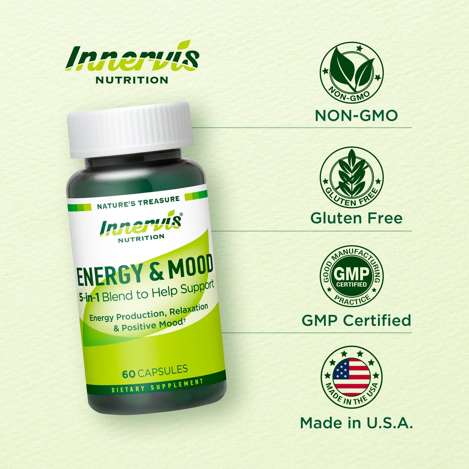 Caffeine Free Natural Energy Boost with Ashwagandha, Maca & Magnesium - Support Stress Relief, Focus & Mood - 60 Capsules by Innervis Nutrition - Image 5