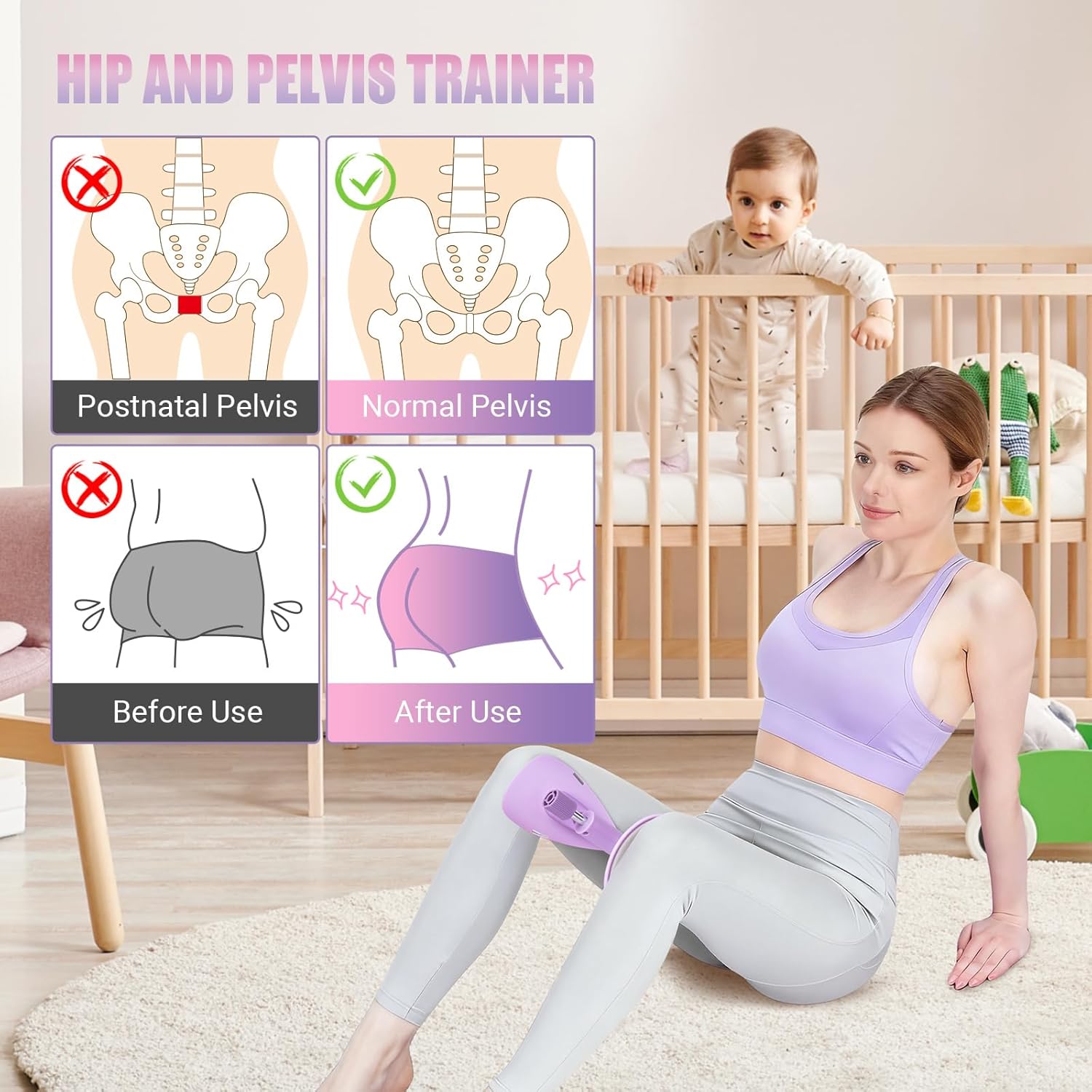 Thigh Trainer for Women, 15-70LB Adjustable Resistance Inner Thigh Exerciser for Pelvic Floor Muscle Repair, Thigh Workout Kegel Exercise Equipment for Shaping, Yoga & Weight Loss at Home Gym - Image 4