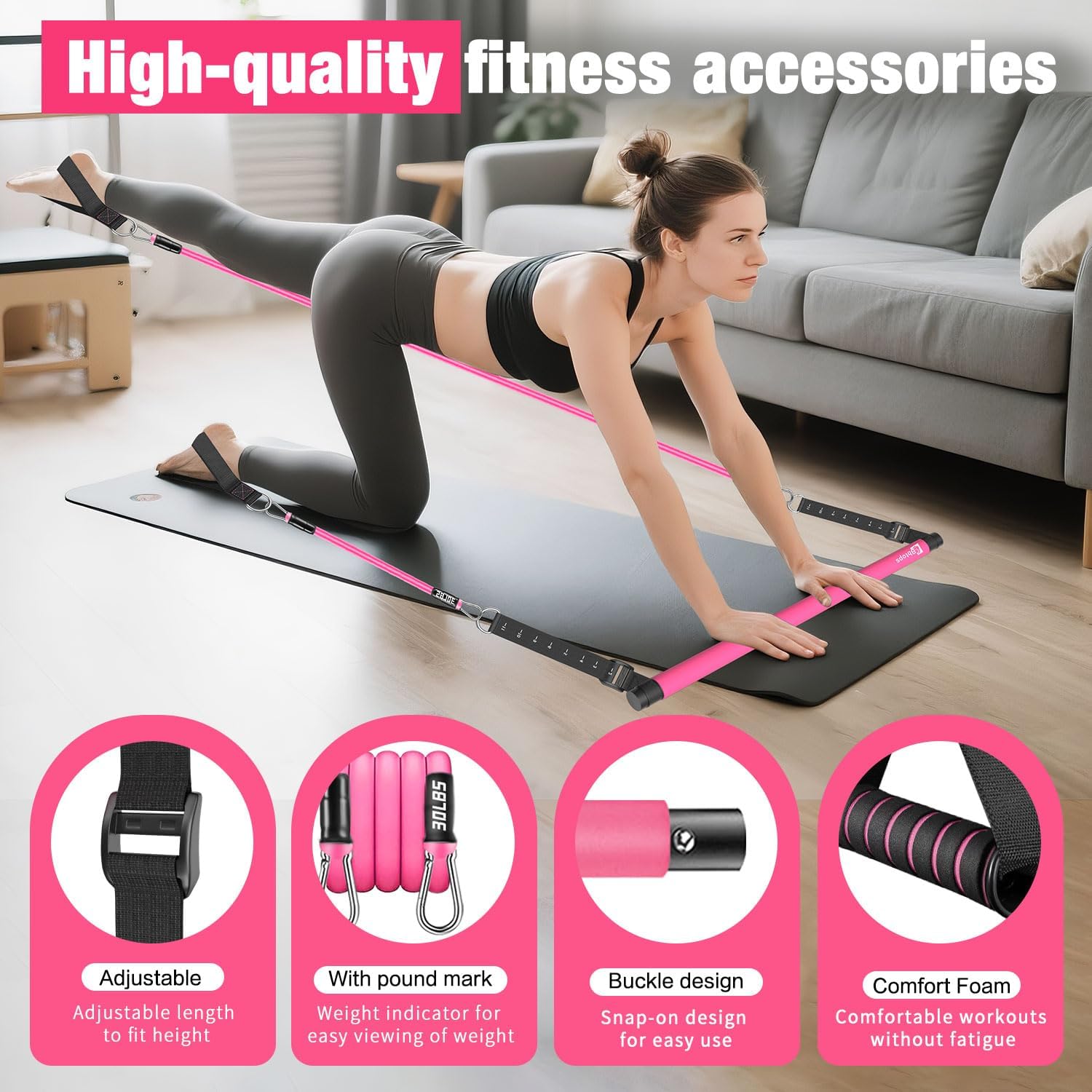 Bbtops Pilates Bar Kit with Resistance Bands,Pilates Bar with Stackable Bands Workout Equipment for Legs,Hip,Waist and Arm,Exercise Fitness Equipment for Women & Men Home Gym Yoga Pilates - Image 7