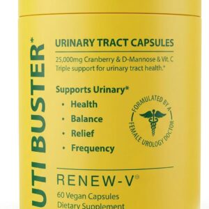 UTI Buster Urinary Tract Health Supplement with Cranberry, D-Mannose & Vitamin C - Supports Bladder Health and Daily Urinary Support - 60 Capsules