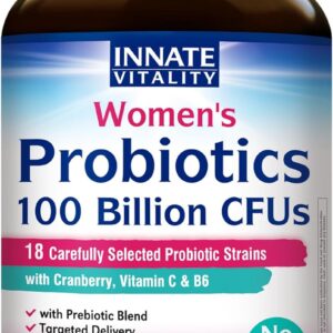 Innate Vitality Probiotics for Women, 100 Billion CFUs 18 Strains, Prebiotics and Probiotics, with Cranberry, Vitamin C & B6 P5P, Vaginal & Digestive Health, Non refrigerated, 60 Caps