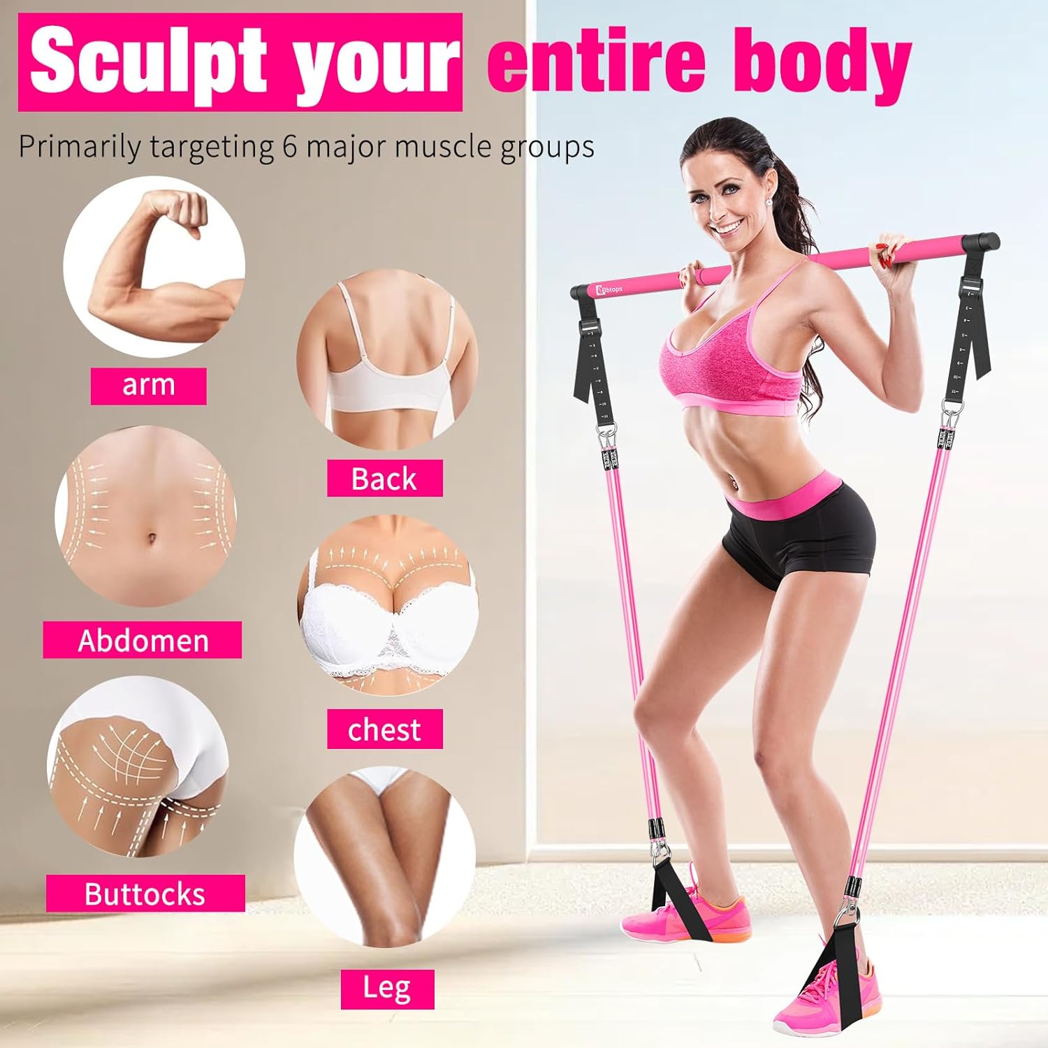 Bbtops Pilates Bar Kit with Resistance Bands,Pilates Bar with Stackable Bands Workout Equipment for Legs,Hip,Waist and Arm,Exercise Fitness Equipment for Women & Men Home Gym Yoga Pilates - Image 2