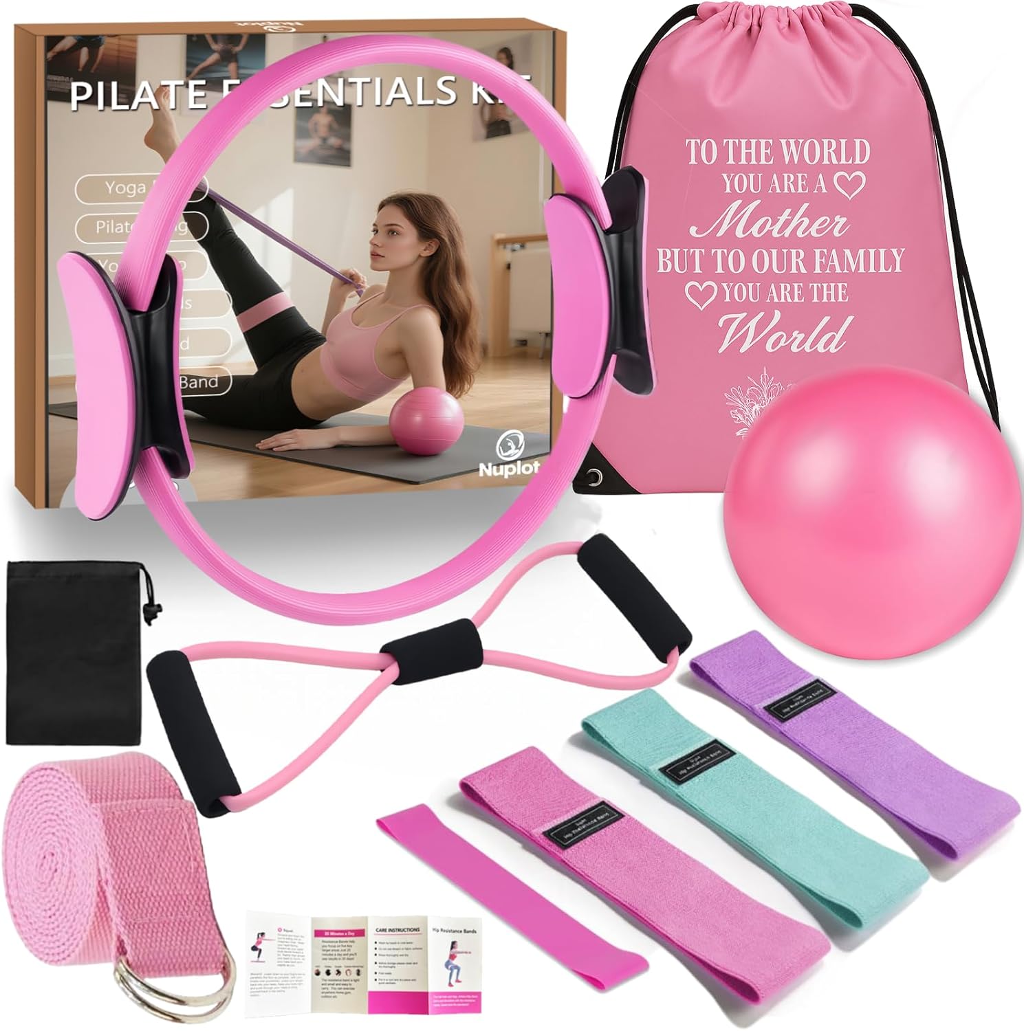 Nuplot Pilates Equipment, Pilates Kit for Home Workouts, Pilates Essentials Kit for Women, Home Pilates Kit with Pilates Ring and Ball Set, Booty Bands, Figure 8 Resistance Band, Yoga Band