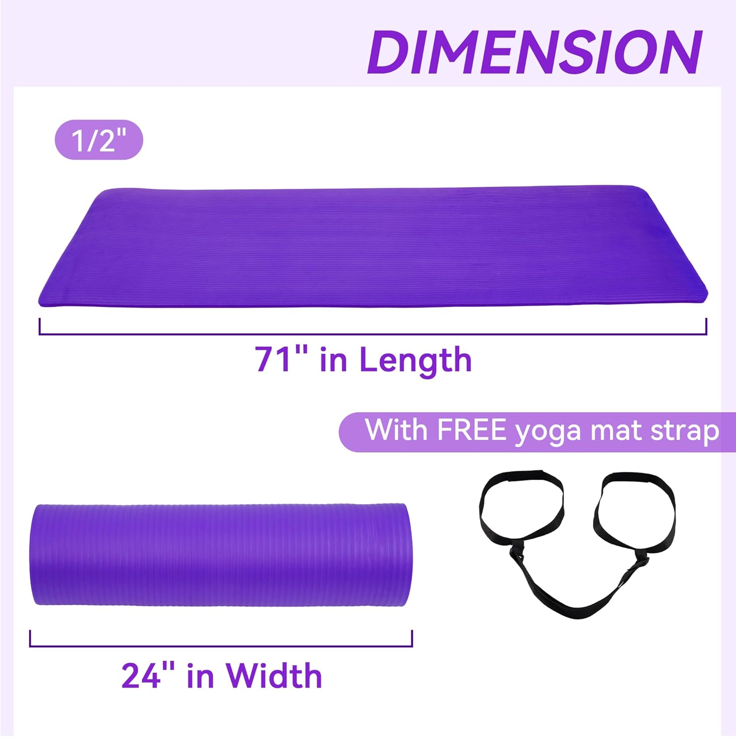 Fitvids Yoga Mat, 1/2-Inch Extra Thick High Density Exercise Mat, Anti-Tear Exercise Yoga Mat with Carrying Strap, Suitable for Various Yoga Exercises - Image 2
