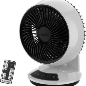 Lasko Whirlwind Orbital Motion Air Circulator Table Fan, 3 Speeds, Timer, Dark Mode, Remote Control for Small and Medium Sized Rooms, White, A12557