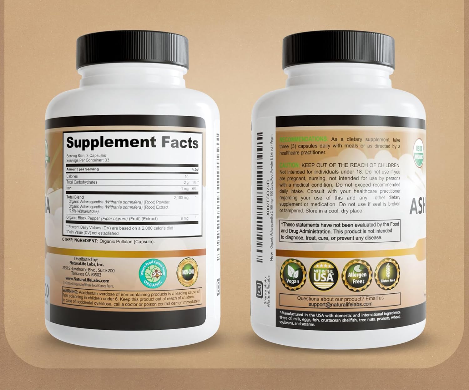 NaturaLife Labs Organic Ashwagandha 2100 mg per Serving – Full Spectrum Root Powder and Standardized Extract (Withanolides) – 100 Capsules – Vegan – Non-GMO, Gluten-Free - Image 7