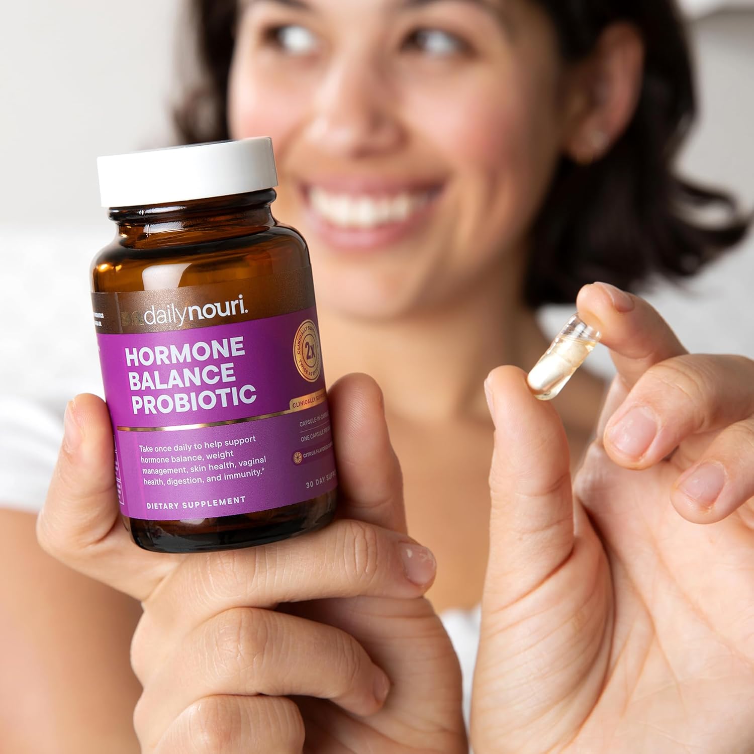 Daily Nouri Hormone Balance Probiotics for Women | Hormone Balance for Women | PMS, Hormonal Acne, & Bloating Support | 7 Clinically Studied Strains + Omega | 30-Day Supply - Image 3