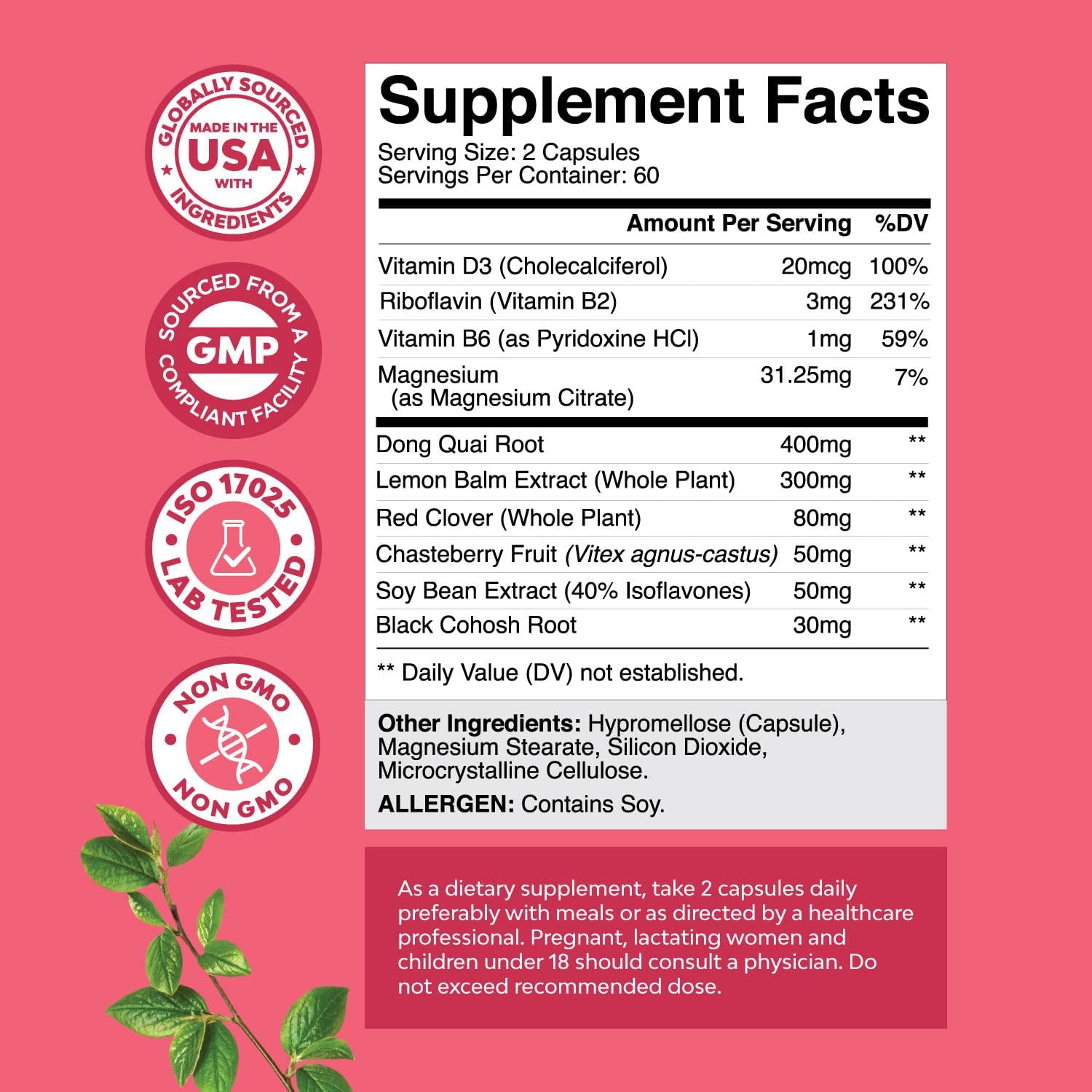 Natures Craft Complete Herbal Menopause Supplement for Women - Female Hormone Balance Capsules for Night Sweats Hot Flashes & Mood Swings with Dong Quai, Chaste Berry & Black Cohosh Root - 120 Count - Image 3