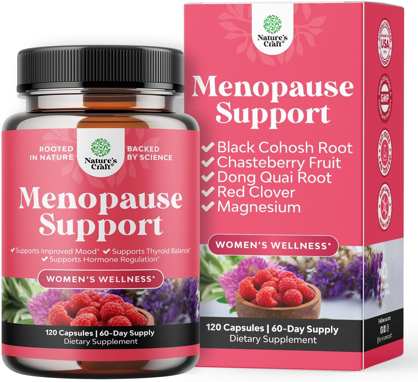 Natures Craft Complete Herbal Menopause Supplement for Women - Female Hormone Balance Capsules for Night Sweats Hot Flashes & Mood Swings with Dong Quai, Chaste Berry & Black Cohosh Root - 120 Count