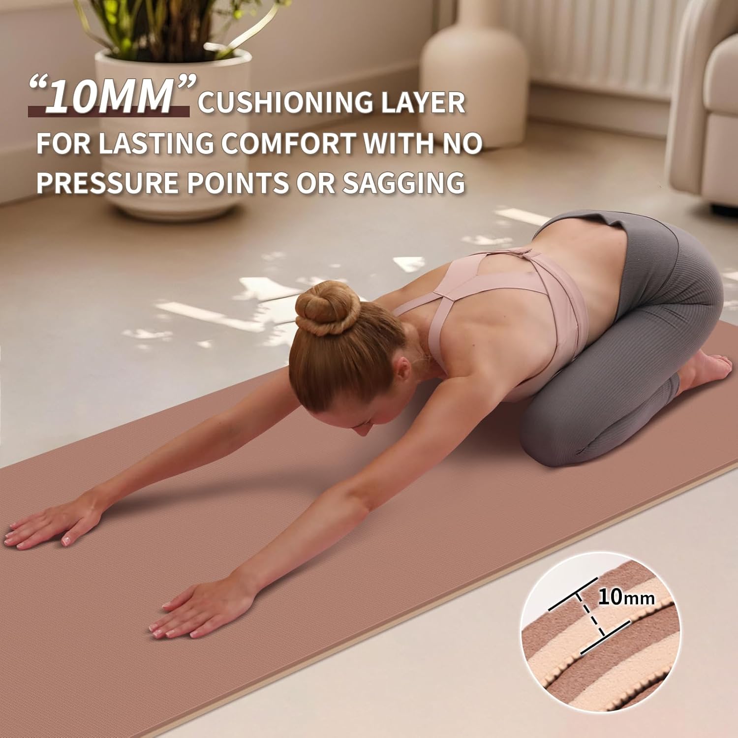 PAIDU Yoga Mat Non Slip Anti-tear,extra thick-2/5 inch(10MM)High Resiliency Professional POE Yoga Mats for Women Men Kids,72"x24"inch,Workout, Yoga, Pilates and Floor Exercise, with Carrier Strap - Image 4
