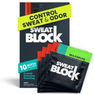 SweatBlock Antiperspirant Underarm Wipes for Men & Women - Clinical Strength for Hyperhidrosis & All-Day Sweat Control - Stop Sweating w/ up to 7-Day Protection per Wipe - Unscented - Pack of 10 Wipes