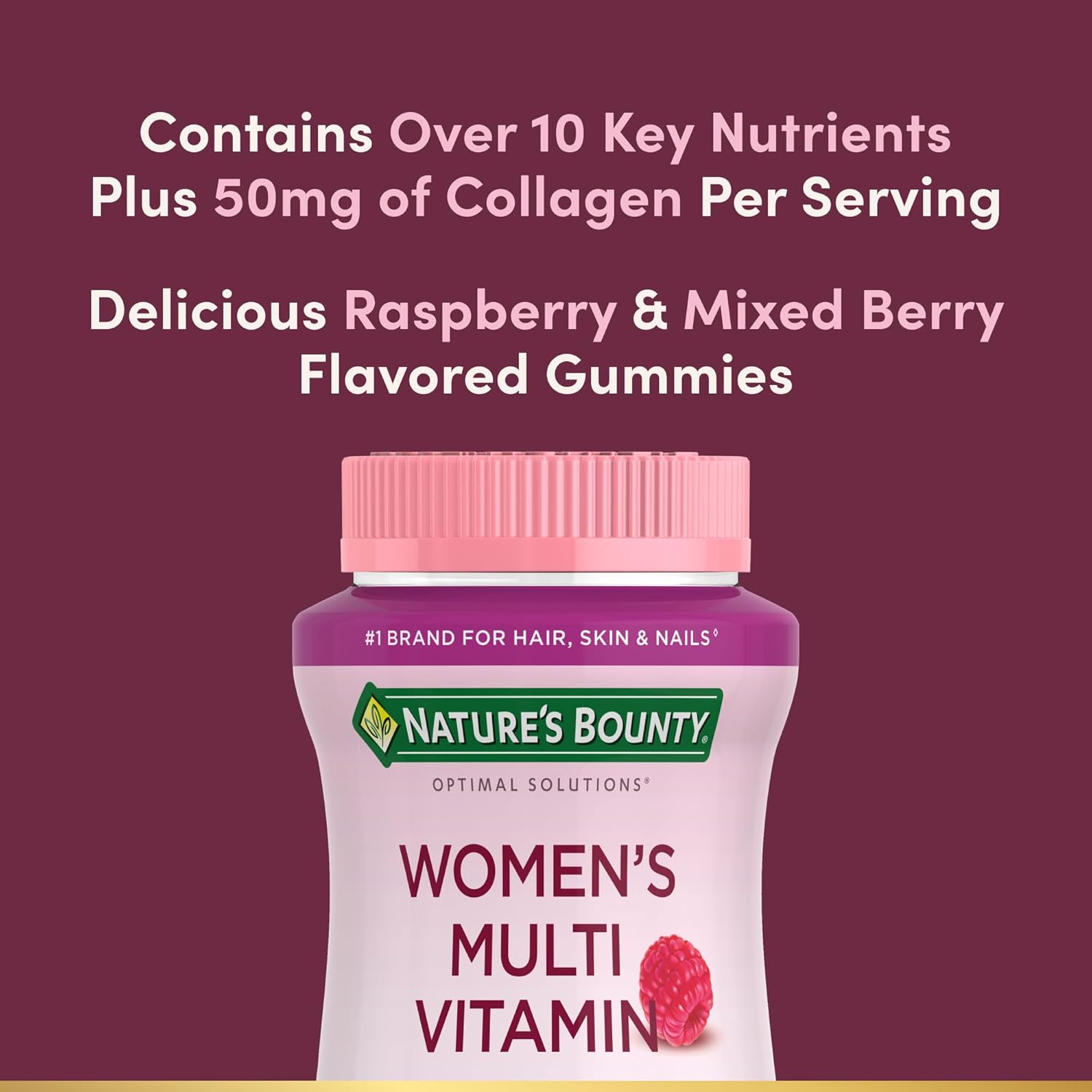 Nature's Bounty Optimal Solutions Women's Multivitamin, Immune and Cellular Energy Support, Bone Health, Raspberry Flavor, 80 Gummies, 40 Total Servings - Image 3