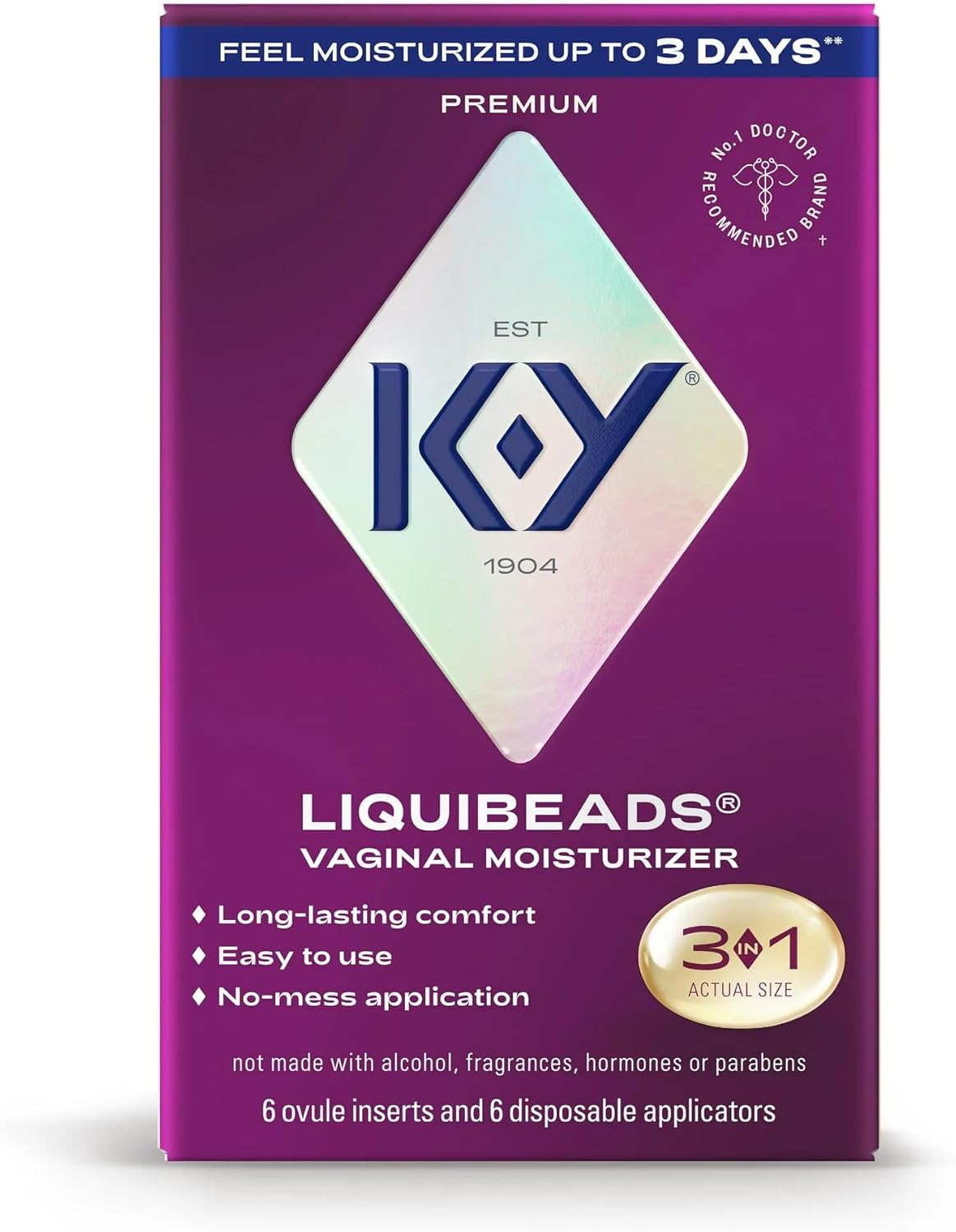 K-Y Liquibeads Vaginal Moisturizer for Women, Silicone Lube Vaginal Suppository, Vaginal Lubricant Helps Reduce Pain Due to Vaginal Dryness, 6 Vaginal Suppositories & 6 Vaginal Applicators