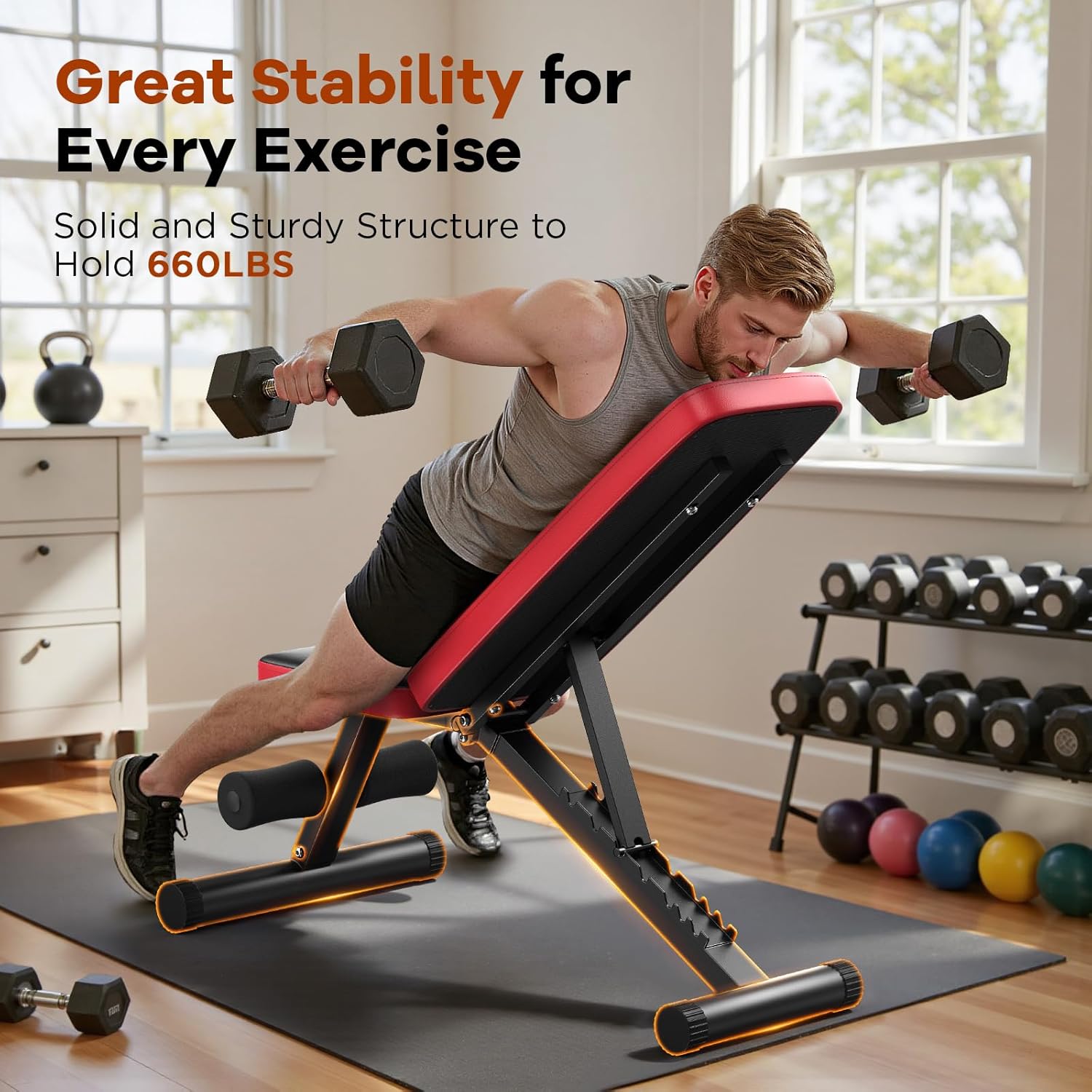 NICEPEOPLE Adjustable Weight Bench for Home Gym, 660LBS Capacity Workout Bench with 8 Backrests for Chest Shoulders Arms, Compact and Foldable Strength Bench for Small Space Apartment Room - Image 5