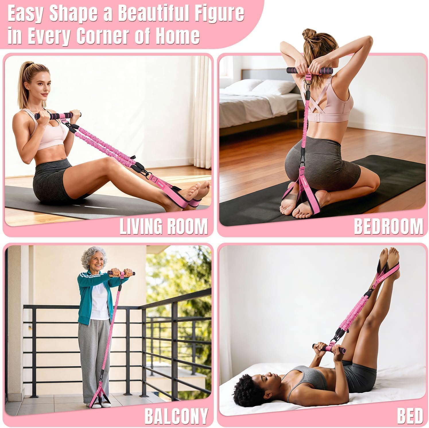 KUZARO Upgraded Multifunction Pedal Resistance Band with Handle, 3 Tube Adjustable Resistance Bands for Abdomen, Waist, Arm, Core/ABS, Leg Workout - Sit Up Exercise Equipment for Women - Image 6