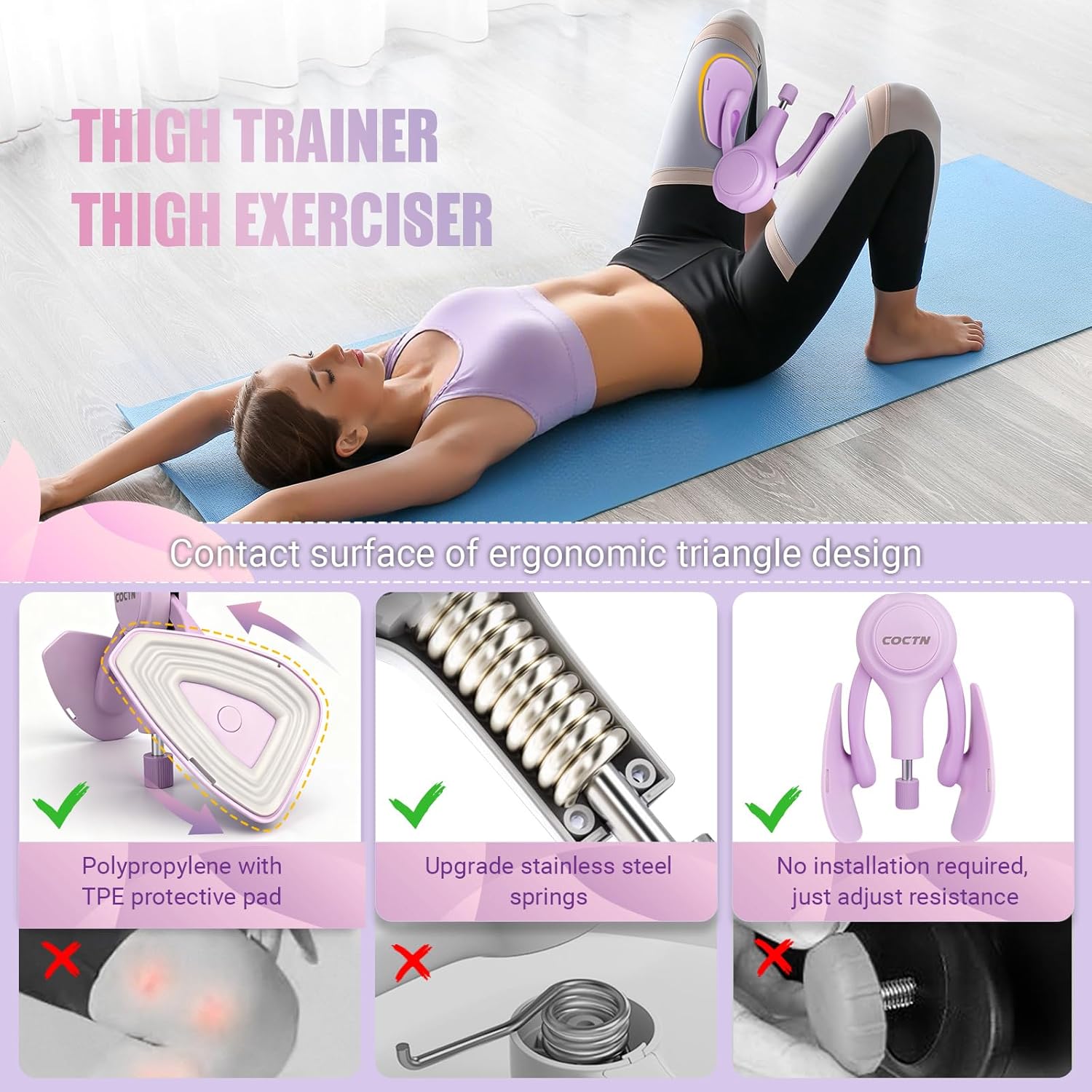 Thigh Trainer for Women, 15-70LB Adjustable Resistance Inner Thigh Exerciser for Pelvic Floor Muscle Repair, Thigh Workout Kegel Exercise Equipment for Shaping, Yoga & Weight Loss at Home Gym - Image 3
