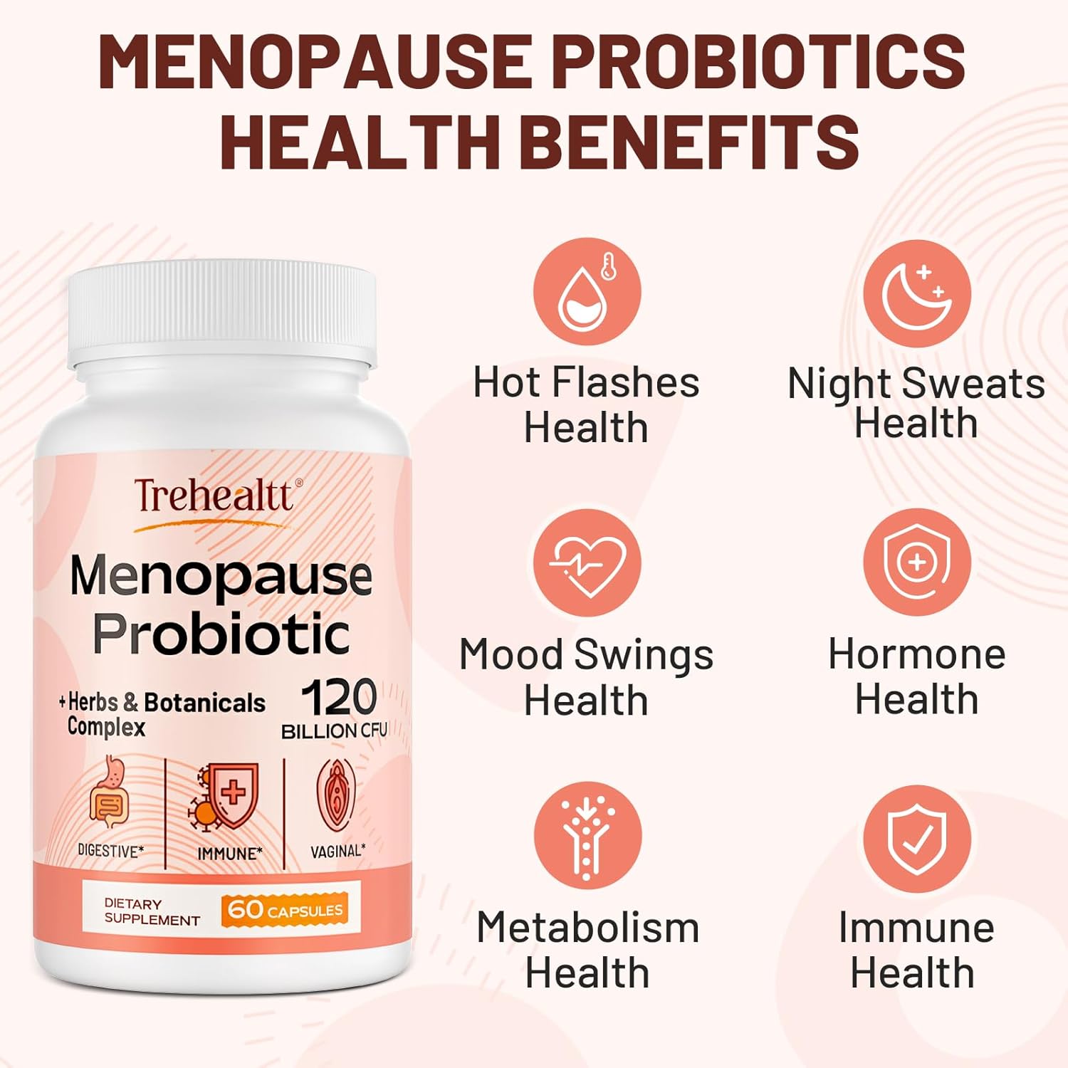 Menopause supplements for women, 120 Billion CFU Probiotic, 13-in-1 Herbs & Botanicals Complex, for Hormone Menopause, Hot Flashes, Night Sweats, Mood Swings, Sleep Disturbances, Vegan, 60 Capsules - Image 3