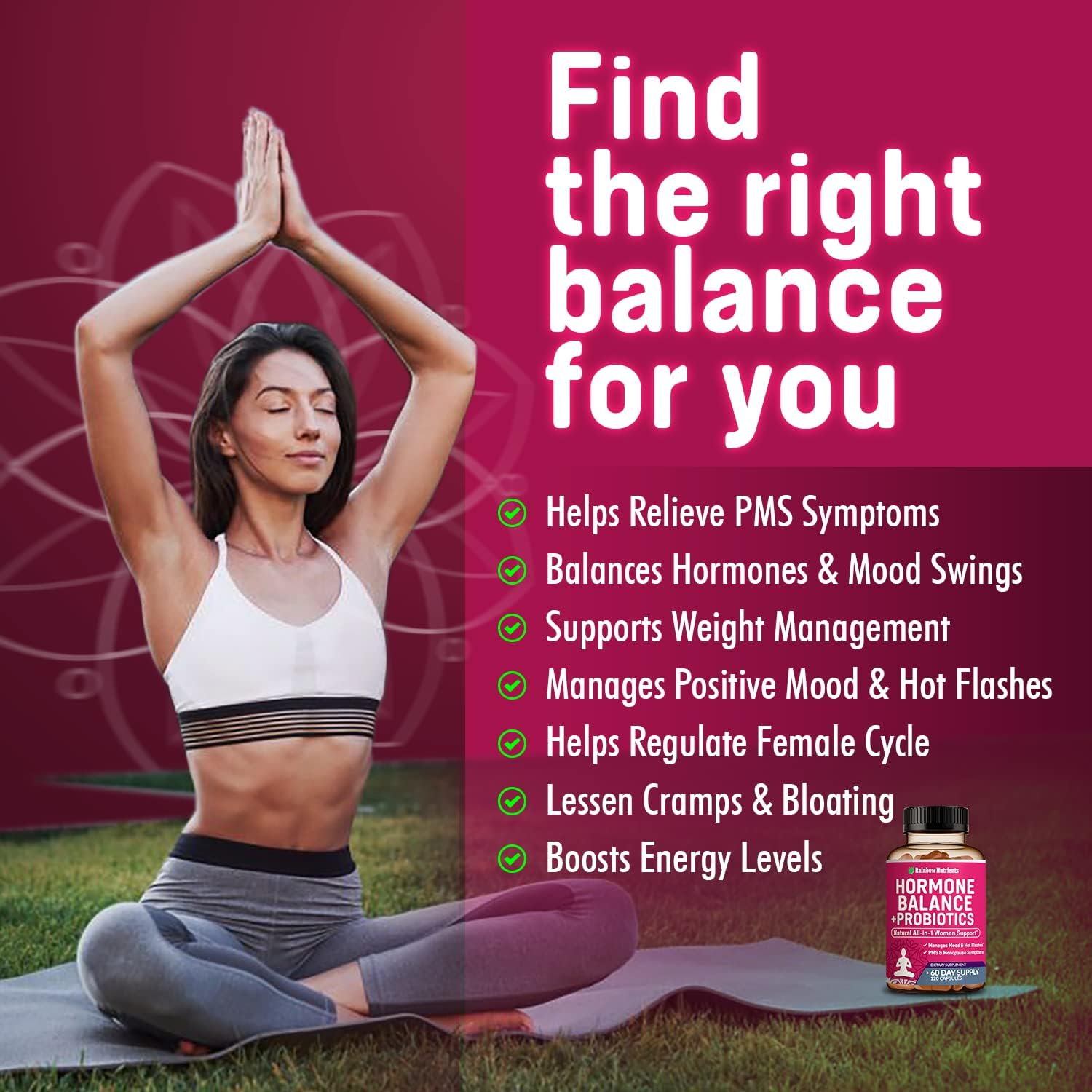 Hormone Balance + Probiotics for Women- Natural Menopause Relief, Weight Management, Bloating, Hot Flashes, PMS | Organic Maca, Chasteberry, Dong Quai & Black Cohosh | Non GMO |120 V Capsules - Image 3