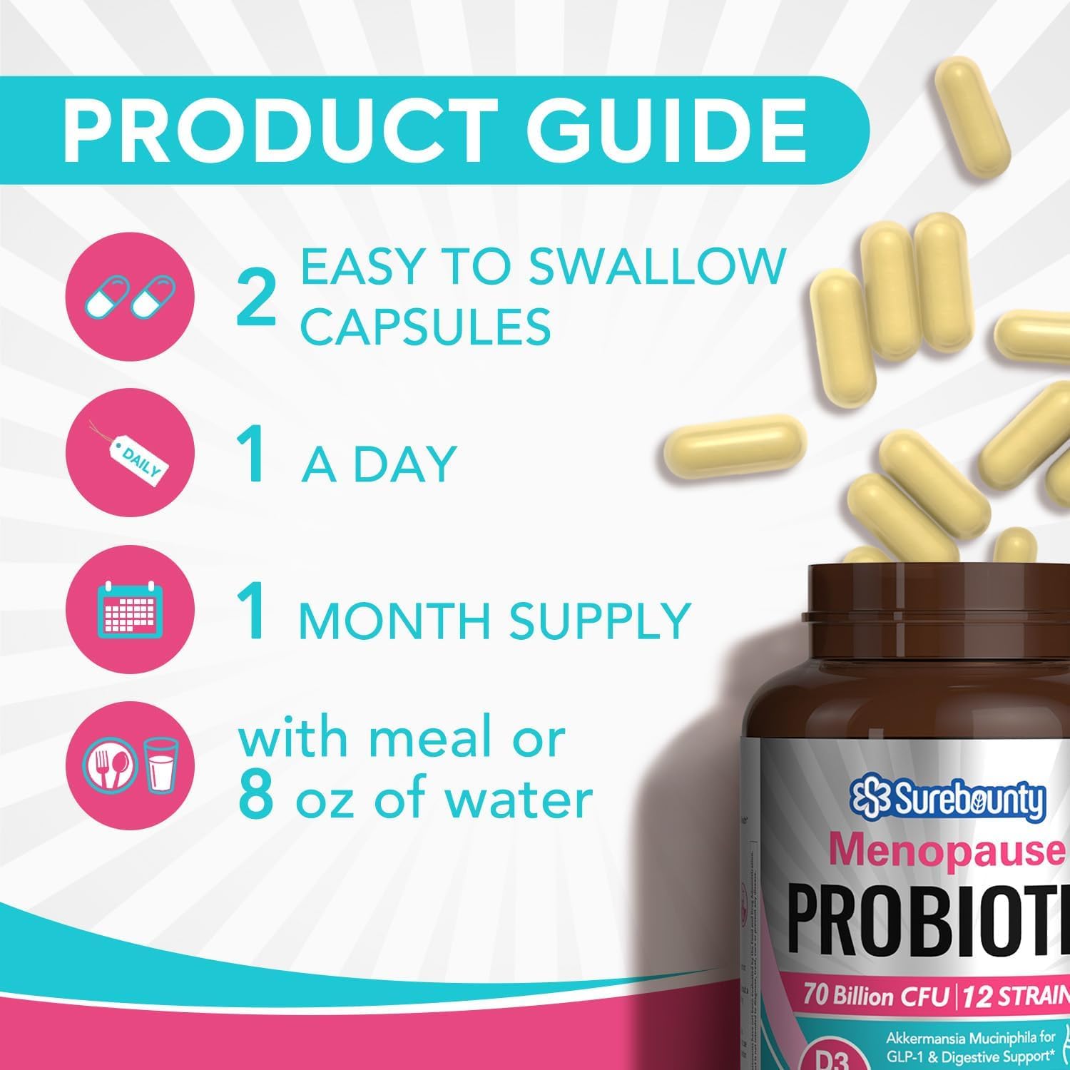 Menopause Probiotic Supplement for Women, 70 Billion CFU, with Akkermansia Muciniphila, Vitamins B6 & D3, Botanicals, for Hormone Balance, Hot Flashes, Night Sweats, Gut Health, 60 Capsules - Image 5