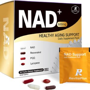 NAD Supplement with Resveratrol, PQQ,Ca-AKG,Nicotinamide,Green Tea, Advanced NAD+ Supplement Daily Pack Support Healthy Mitochondria,Healthy Aging and Cellular Energy for Women & Men 30 Packs