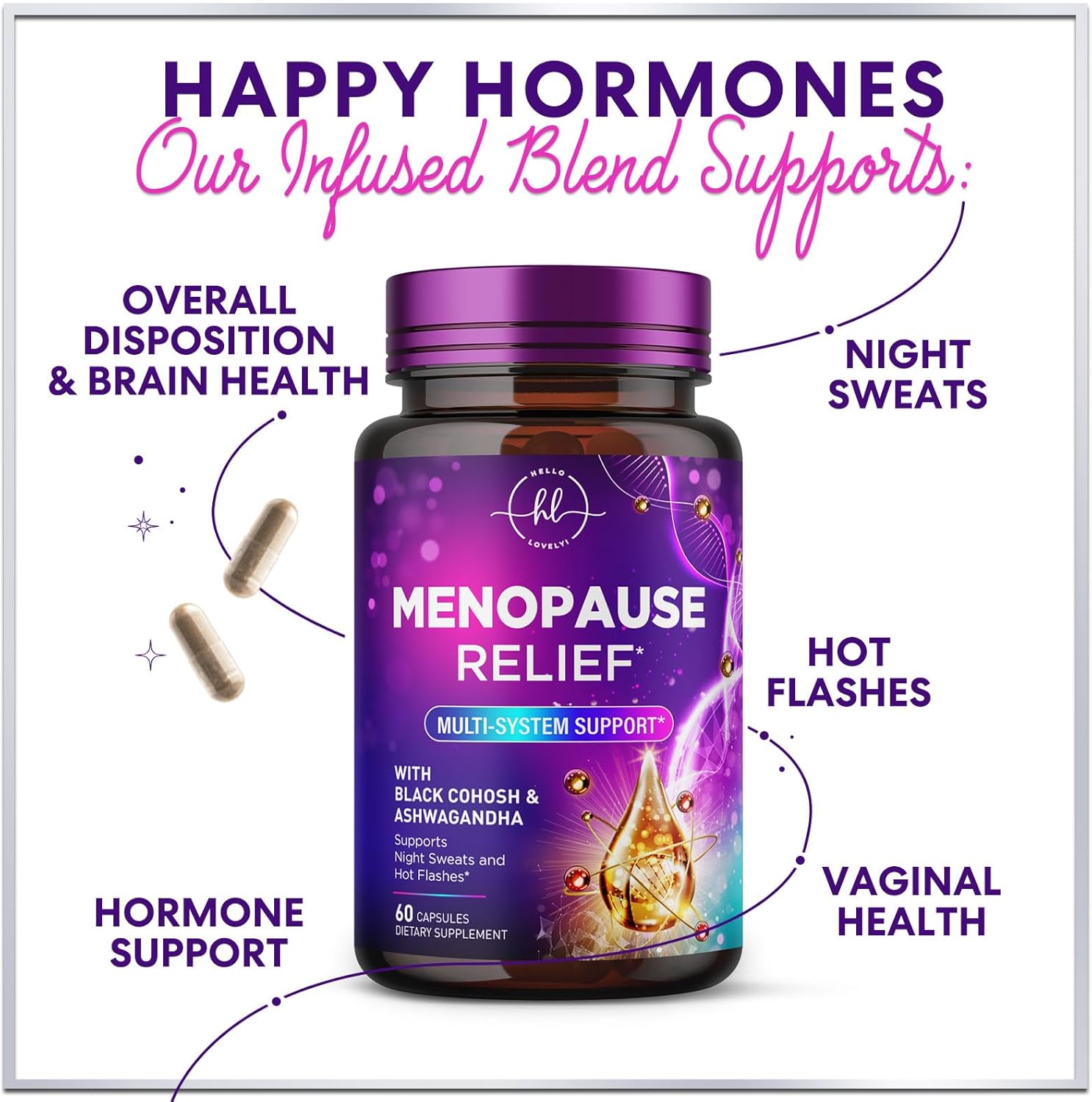 Menopause Supplements for Women - Complete Hot Flash Night Sweats & Menopause Relief Pills, Probiotics with Dong Quai & Black Cohosh for Vaginal, Digestive Support - 60 Capsules - Image 6