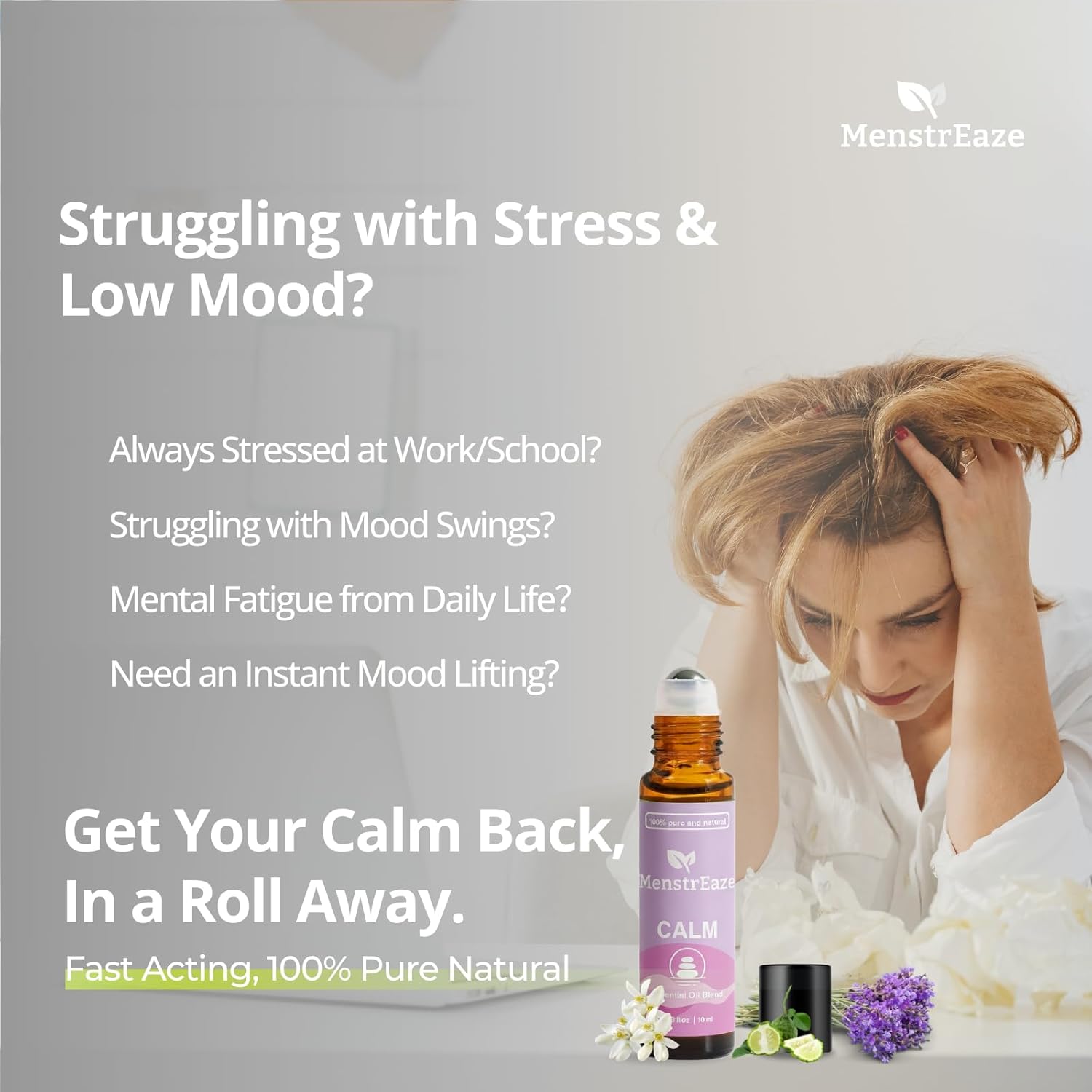 Natural Calm Essential Oil Roll On with Lavender, Neroli, Bergamot, & Rosehip Oil, Stocking Stuffer for Girls and Women, Stress Relief, Long Lasting Emotional Balance, Self Care Gifts for Women, 10ml - Image 2