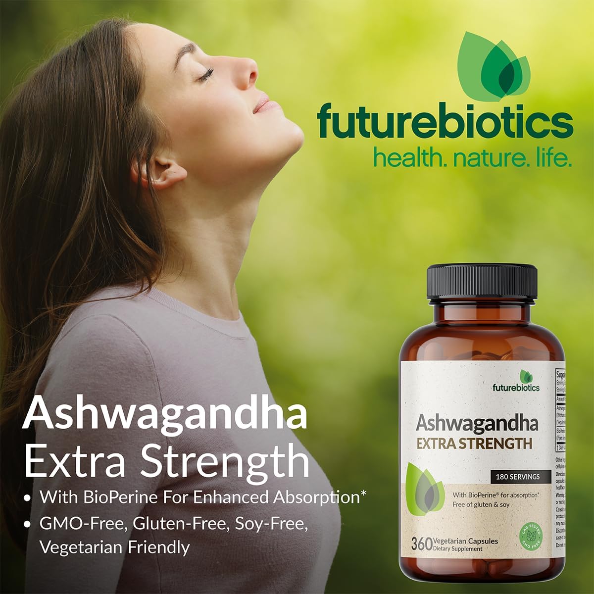 Futurebiotics Ashwagandha Extra Strength Stress & Mood Support with BioPerine - Non GMO Formula, 100 Vegetarian Capsules - Image 3