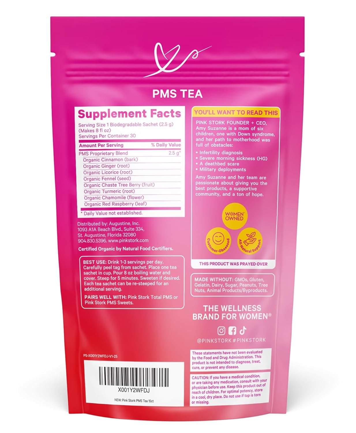 Pink Stork Organic PMS Tea for Hormone Balance, Mood Swings, Bloating, and Period Regularity - 8 Herbs - Vitex, Red Raspberry Leaf, Chamomile - Caffeine-Free - 15 Sachets, Hot or Iced - Image 9