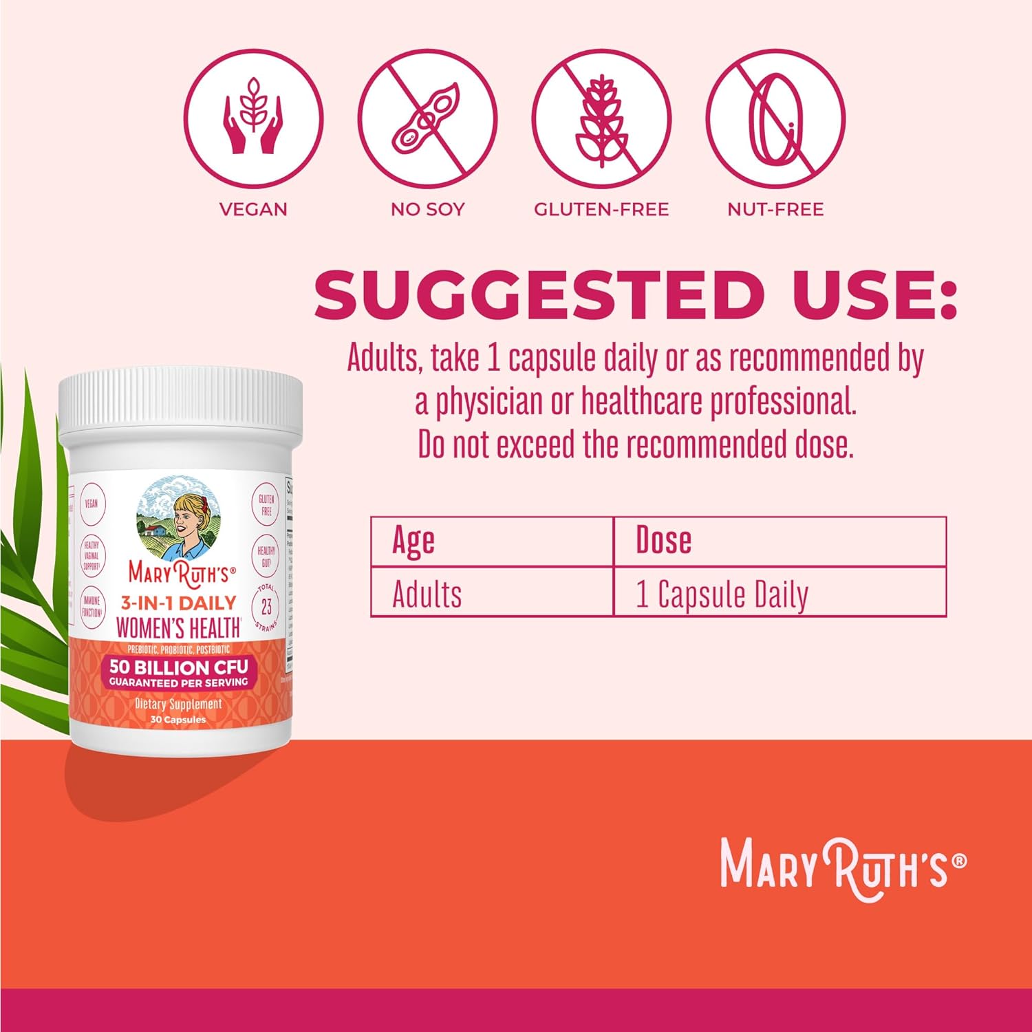 MARYRUTH'S 3-in-1 Daily Health Probiotics for Women | Hormone Support & Gut Health Supplement for Women | Women’s Probiotic | 50 Billion CFU | Vegan | 30 ct - Image 3