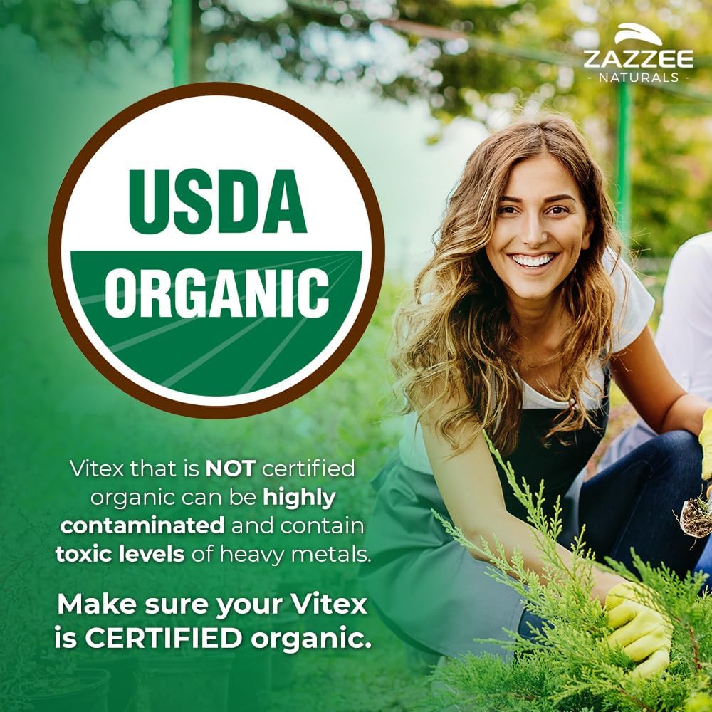 Zazzee USDA Organic Vitex 4:1 Extract, 120 Vegan Capsules, 4 Month Supply, Chaste Berry, Hormonal Balance & Cycle Support for Women, Certified Kosher, Vitex Agnus-Castus, Non-GMO, Made in the USA - Image 2