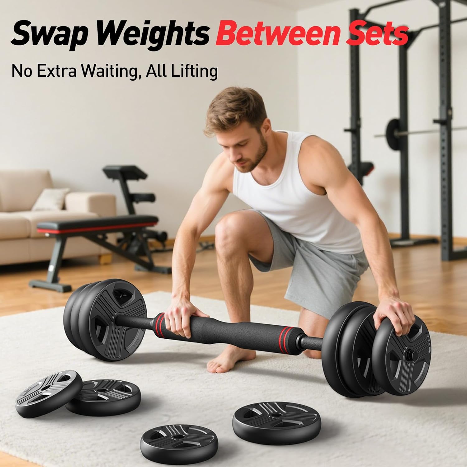 FITPLAM Adjustable dumbbell set,20/35/45/55/70/90lbs Free Weights set with upgraded nut, 5 in 1 Weight Set Used as Kettlebells, Barbell, Push up Stand, Fitness Exercise for Home Gym Suitable Men/Women - Image 5