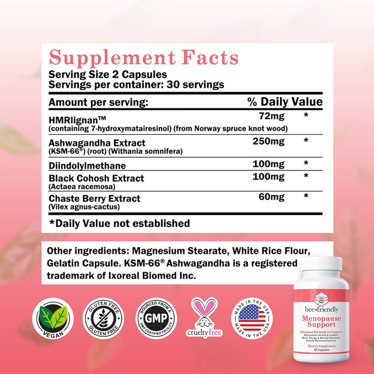 Menopause Supplements for Women, Relief of Hot Flashes, Night Sweats, for Menopausal Health, Comfort, Mood, Energy, Mental Sharpness, Hormonal Balance. DIM, Black Cohosh, Ashwagandha KSM-66 (60 caps) - Image 3