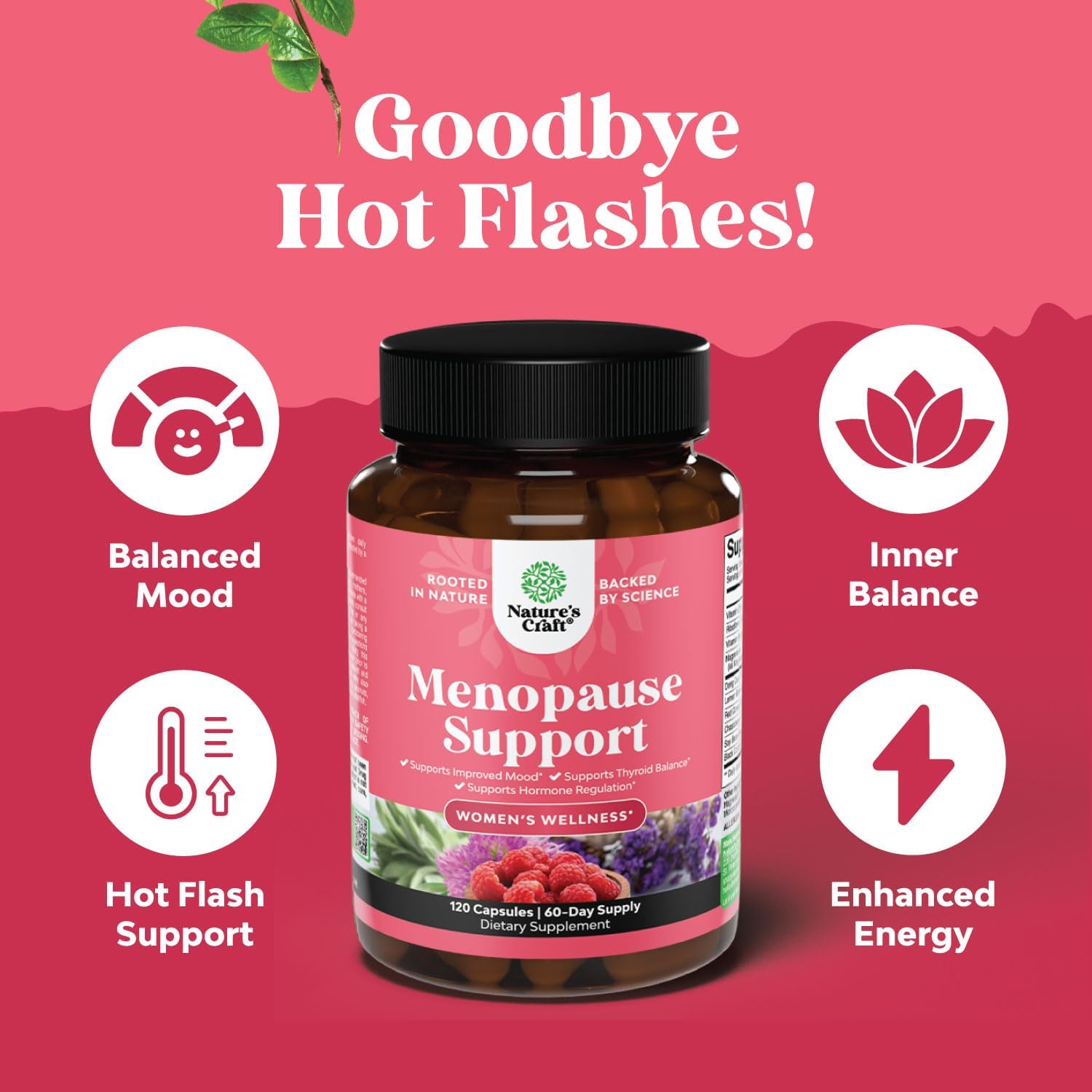 Natures Craft Complete Herbal Menopause Supplement for Women - Female Hormone Balance Capsules for Night Sweats Hot Flashes & Mood Swings with Dong Quai, Chaste Berry & Black Cohosh Root - 120 Count - Image 6