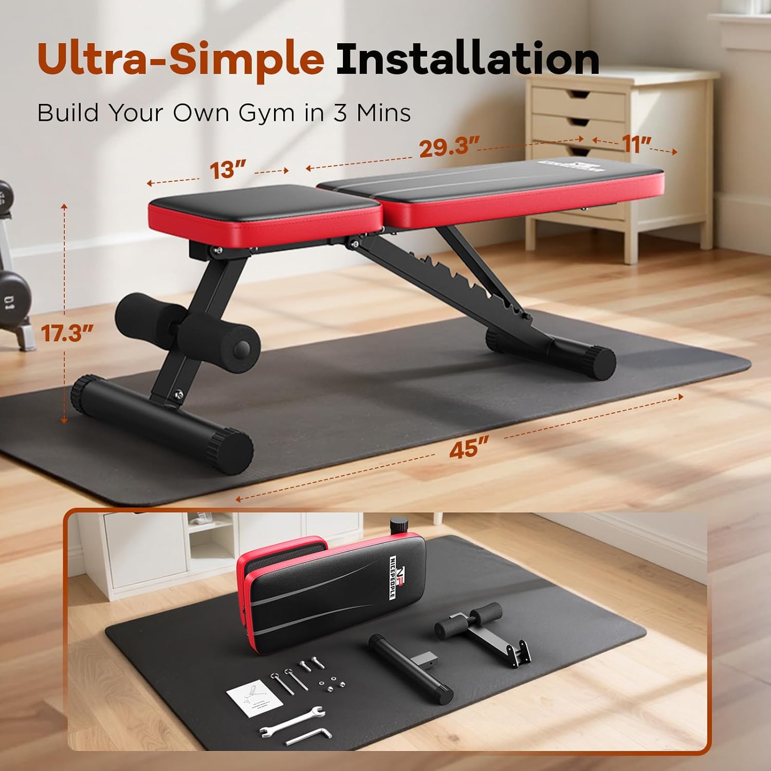 NICEPEOPLE Adjustable Weight Bench for Home Gym, 660LBS Capacity Workout Bench with 8 Backrests for Chest Shoulders Arms, Compact and Foldable Strength Bench for Small Space Apartment Room - Image 8