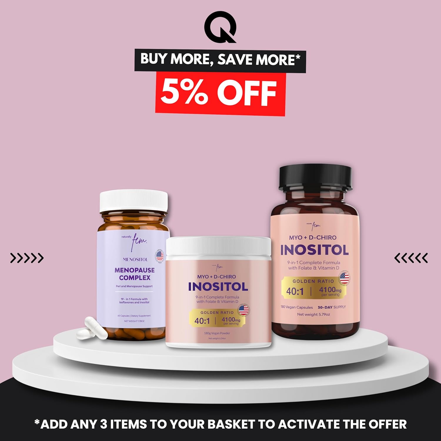 Inositol FEM Menositol 19-in-1 60Caps, Perimenopause & Menopause Supplements for Women Weight Loss with Myo-Inositol, D-chiro and Isoflavones, Control Metabolic Health, 100% Natural, Hormone, SoyFree - Image 2