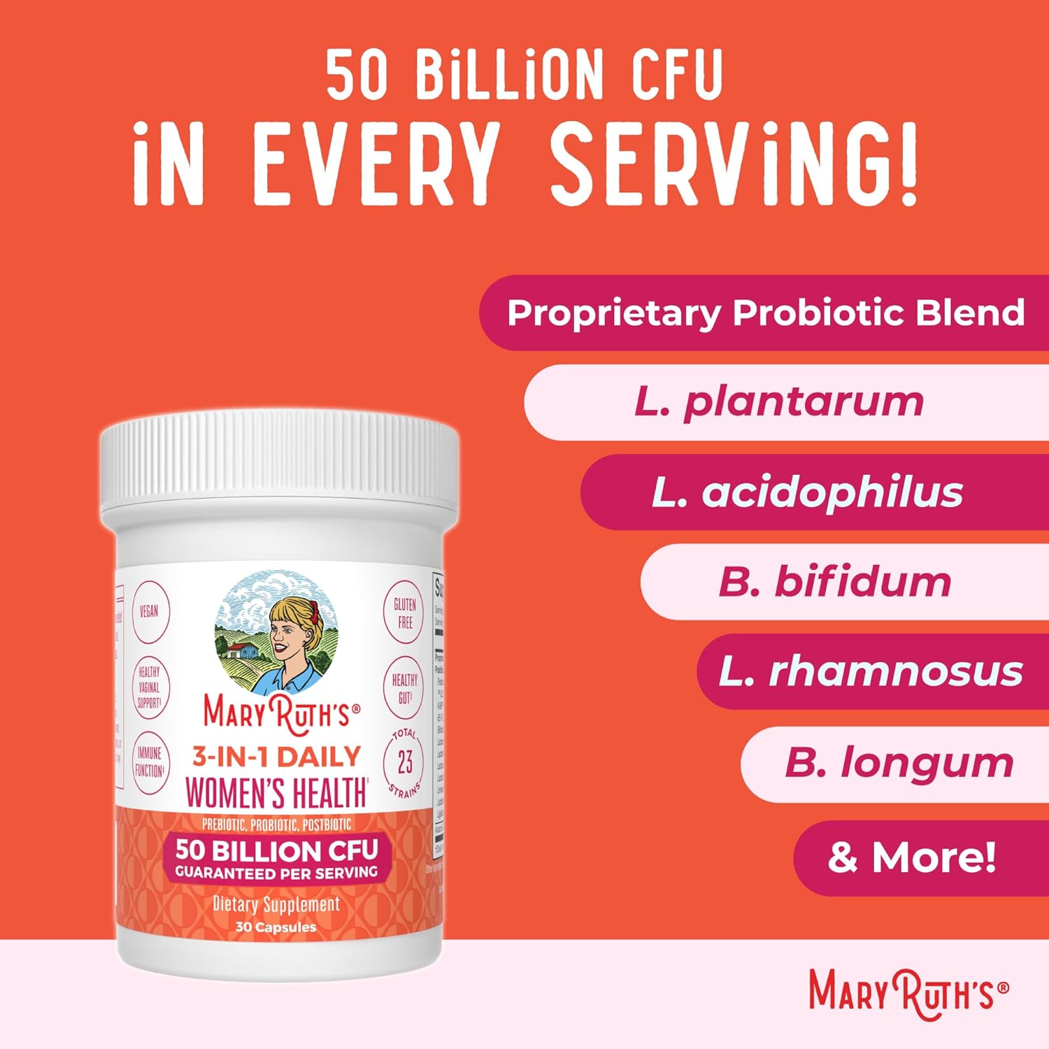 MARYRUTH'S 3-in-1 Daily Health Probiotics for Women | Hormone Support & Gut Health Supplement for Women | Women’s Probiotic | 50 Billion CFU | Vegan | 30 ct - Image 7
