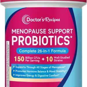 Doctor's Recipes Menopause Probiotic Supplements for Women, Black Cohosh for Menopause Hot Flashes, Probiotics with Ashwagandha, Dong Quai, Supports Energy, 60 Capsules