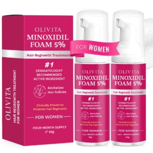5% Minoxidil Foam for Women Hair Growth: Extra Strength Hair Regrowth Treatment – Revitalize Hair Follicles & Regrow Thicker, Fuller Hair – Hair Loss Solution-2 pack