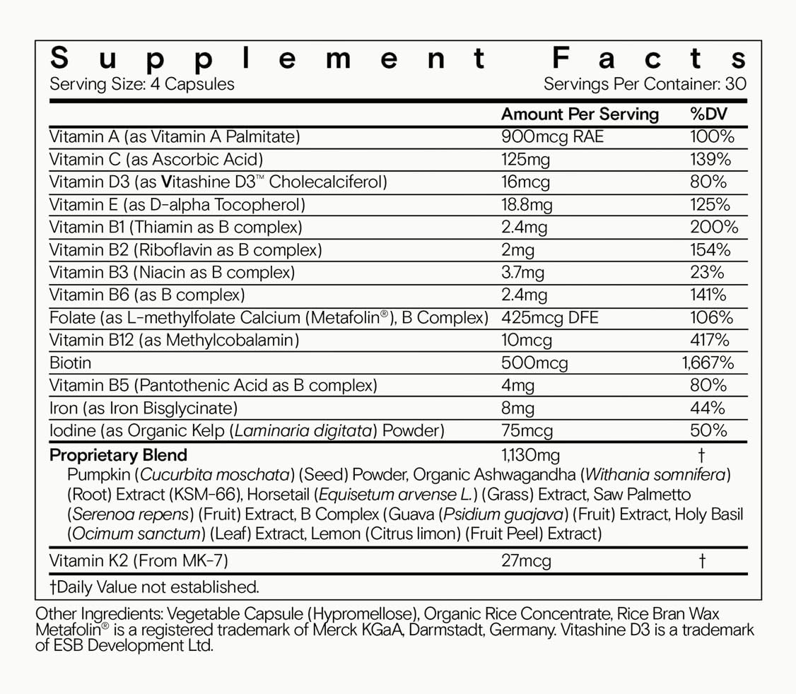 Moon Juice SuperHair Hair Growth Vitamins for Women & Men with Biotin & Saw Palmetto - Clinical Strength Multivitamin Hair Supplement for Healthier, Stronger, Thicker Hair, 120 Capsules - 30 Servings - Image 6