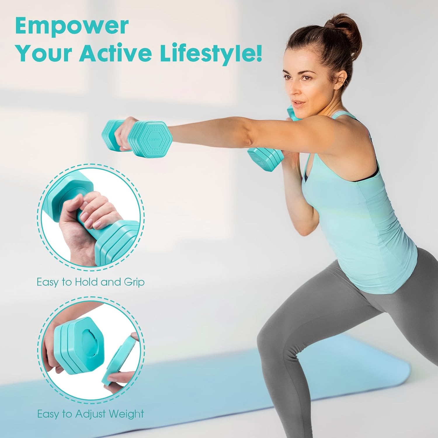 EQUIPRO Adjustable Dumbbell Set, 4 in 1 Free Weights Dumbbells Set for Women, Weights for Women at Home, 2lb 3lb 4lb 5lb with TPU Soft Rubber Handle for Home Gym Exercise Training - Image 3