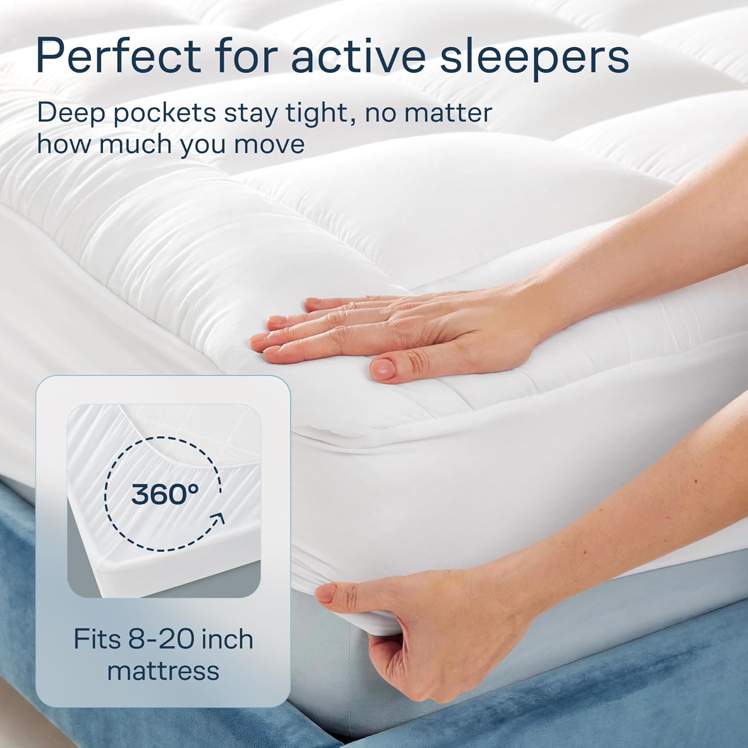 Cloud-Like Queen Mattress Topper - 100% Cotton Top Mattress Pad for Back Pain Relief - Breathable & Naturally Cooling for Hot Sleepers, White - Image 5