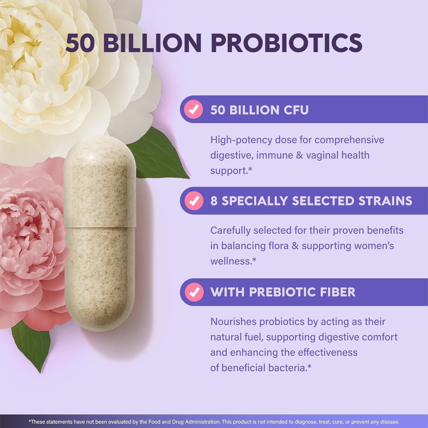 Probiotics for Women 50 Billion CFU - Vaginal Probiotics Clinically Proven for Yeast & pH Balance - Digestion & Bloating Relief - 8 Strains + Prebiotics - Delay Release - Made in USA, 60 Capsules - Image 4