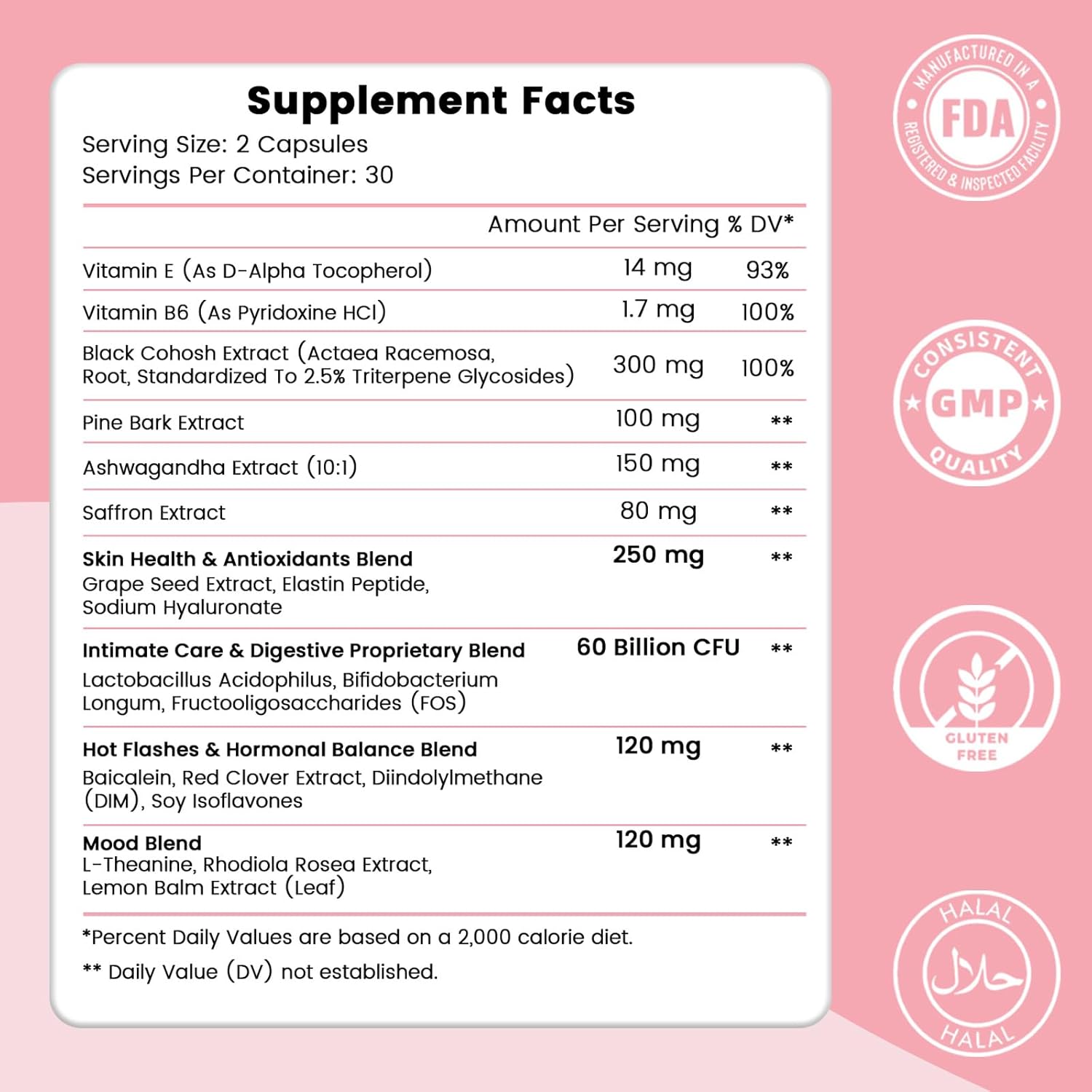 Menopause Supplement for Women: Hormone-Free Probiotic with Black Cohosh & Ashwagandha Support for Hot Flashes Mood Balance & Skin Health 60 Capsules - Image 2