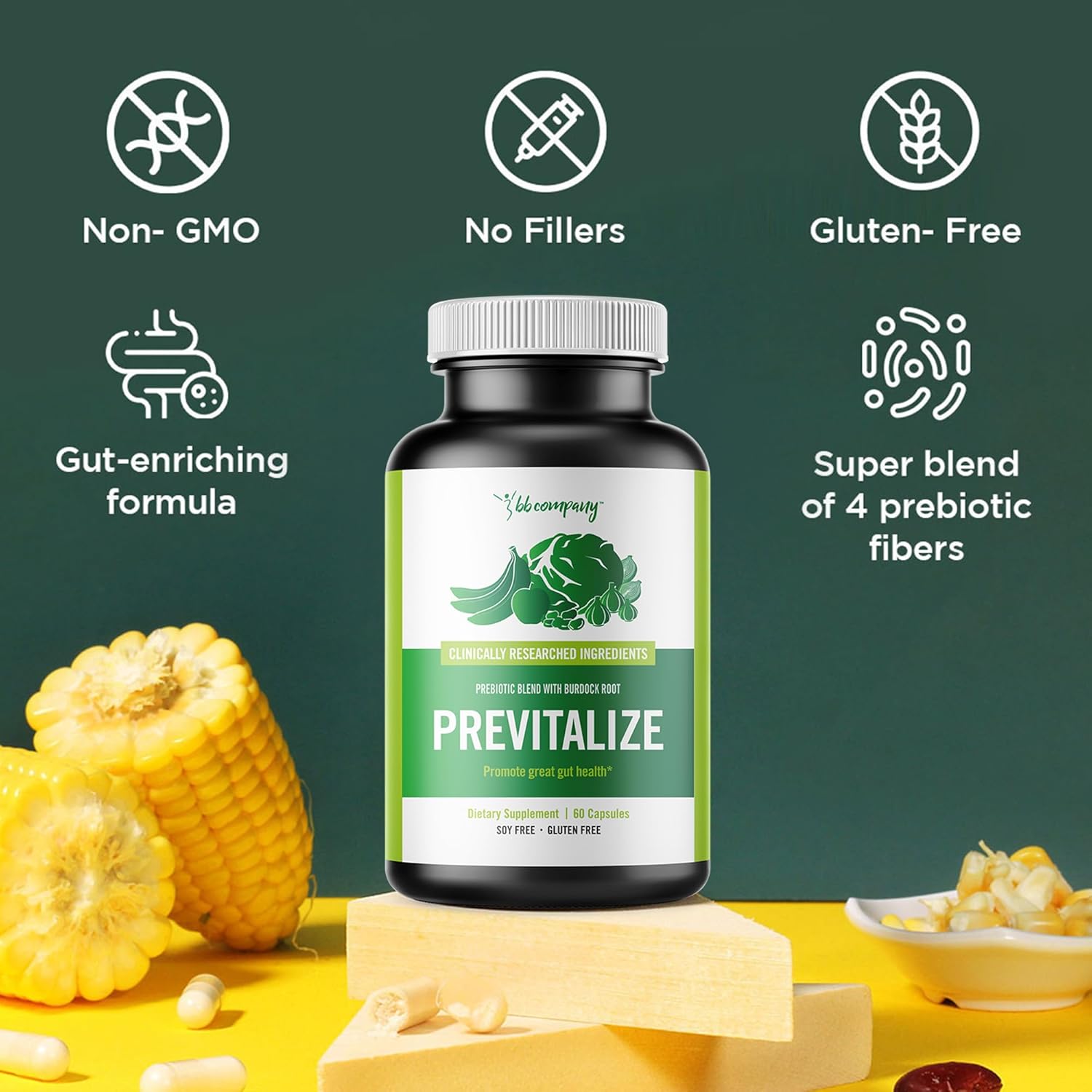 BB Company Previtalize | Prebiotics for Women, Prebiotic Fiber for Gut Health, Digestive Health | Food for Good Probiotics | Complement to Probiotics & Provitalize | Packaging Vary | 60 Ct - Image 5
